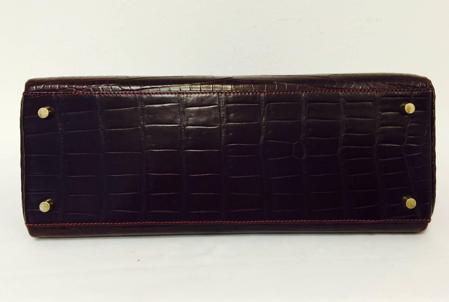 Black Hermes Collector's Crown Jewel Kelly 35 Bordeaux Matte Porous Crocodile GHW  For Sale