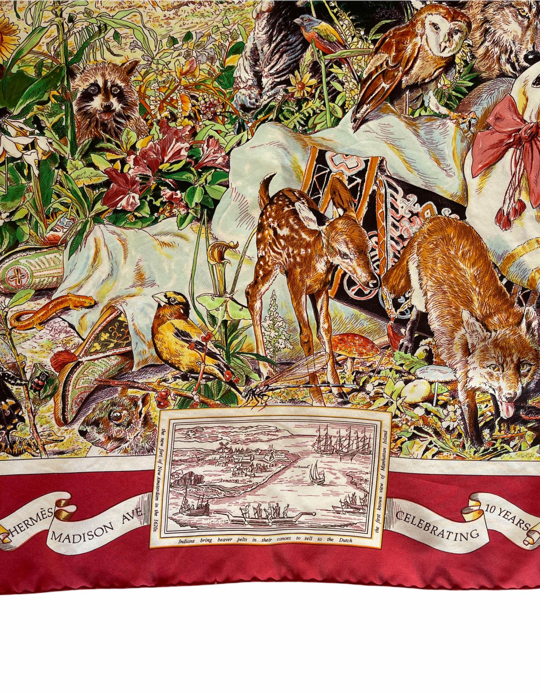 Hermes COLLECTORS Madison Avenue Celebrating 10 years 90cm Silk Scarf  In Excellent Condition In New York, NY