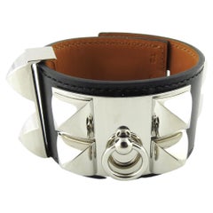 Hermes Collier de Chein CDC Palladium Black Noir Leather Bracelet