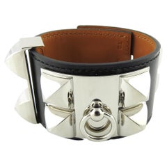 Hermes Collier de Chein CDC Palladium Schwarzes Noir-Lederarmband