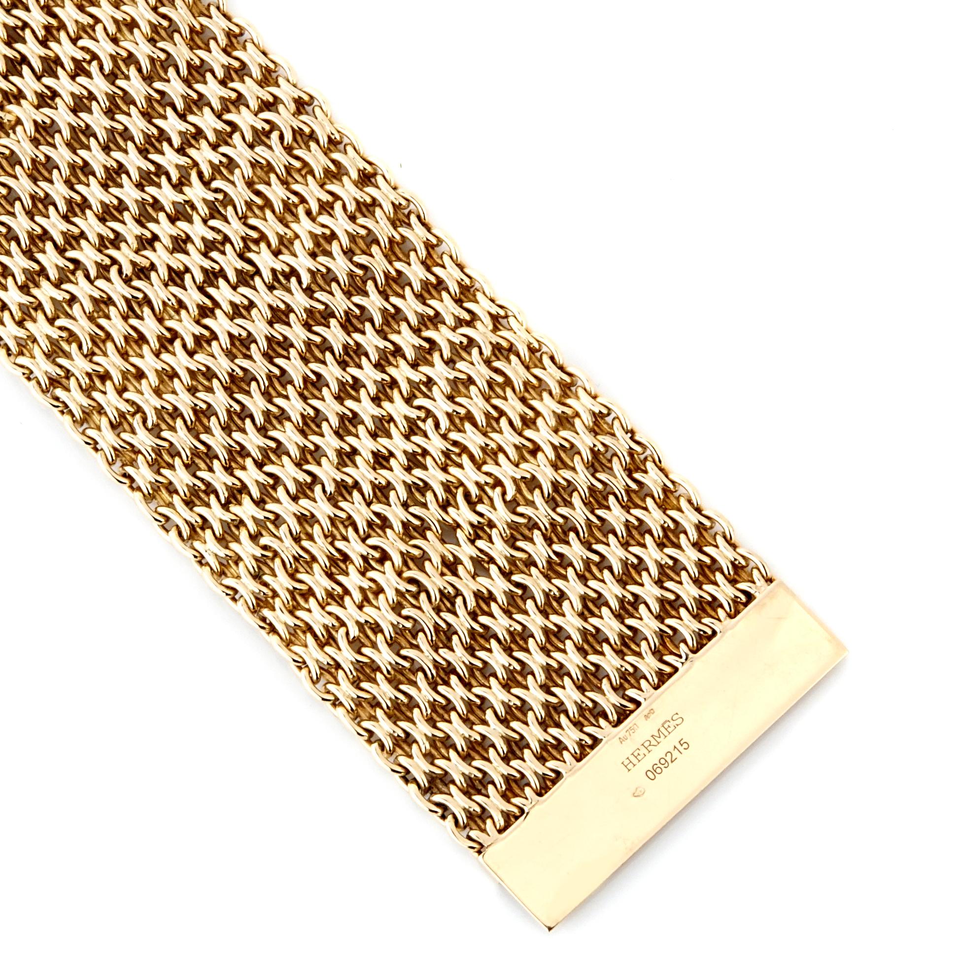 Hermes Collier De Chein Mesh Gold Bracelet In Excellent Condition In Feasterville, PA