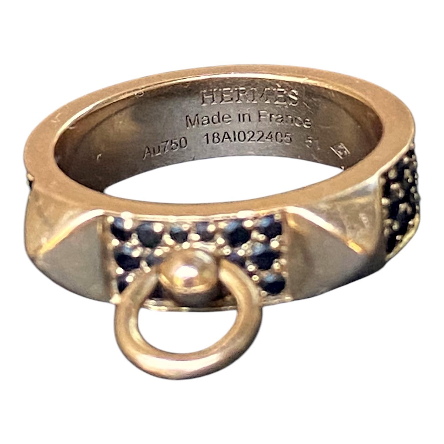 Women's HERMÉS Collier de Chien 18K Rose Gold Black Spinel Ring For Sale