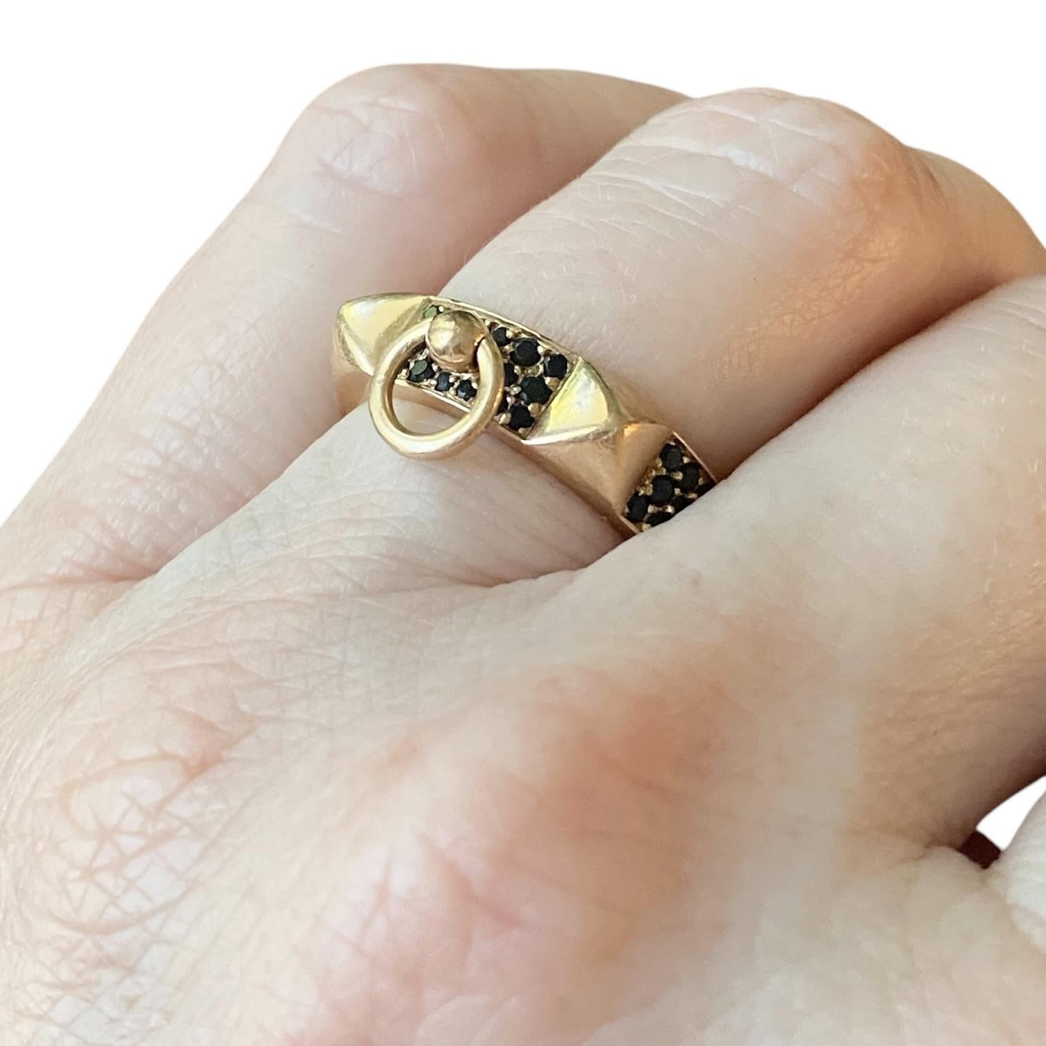 HERMÉS Collier de Chien 18K Rose Gold Black Spinel Ring For Sale 1