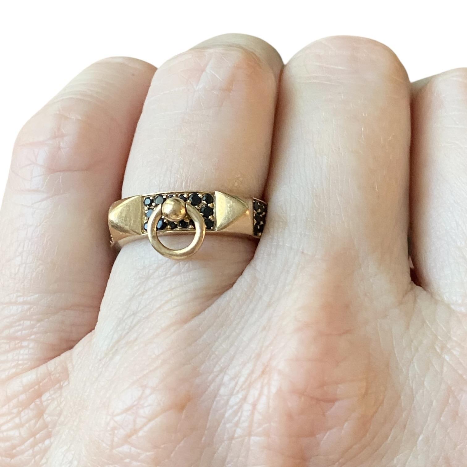 HERMÉS Collier de Chien 18K Rose Gold Black Spinel Ring For Sale 2