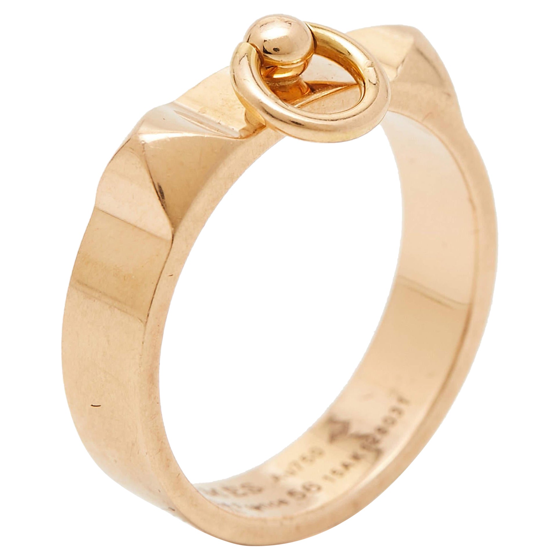 Hermes Collier de Chien 18k Rose Gold Ring Size 56