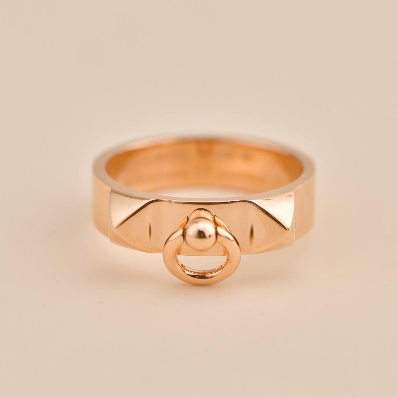 Hermès Collier de chien Bague petit modèle en or rose 18K Taille 53 en vente 1