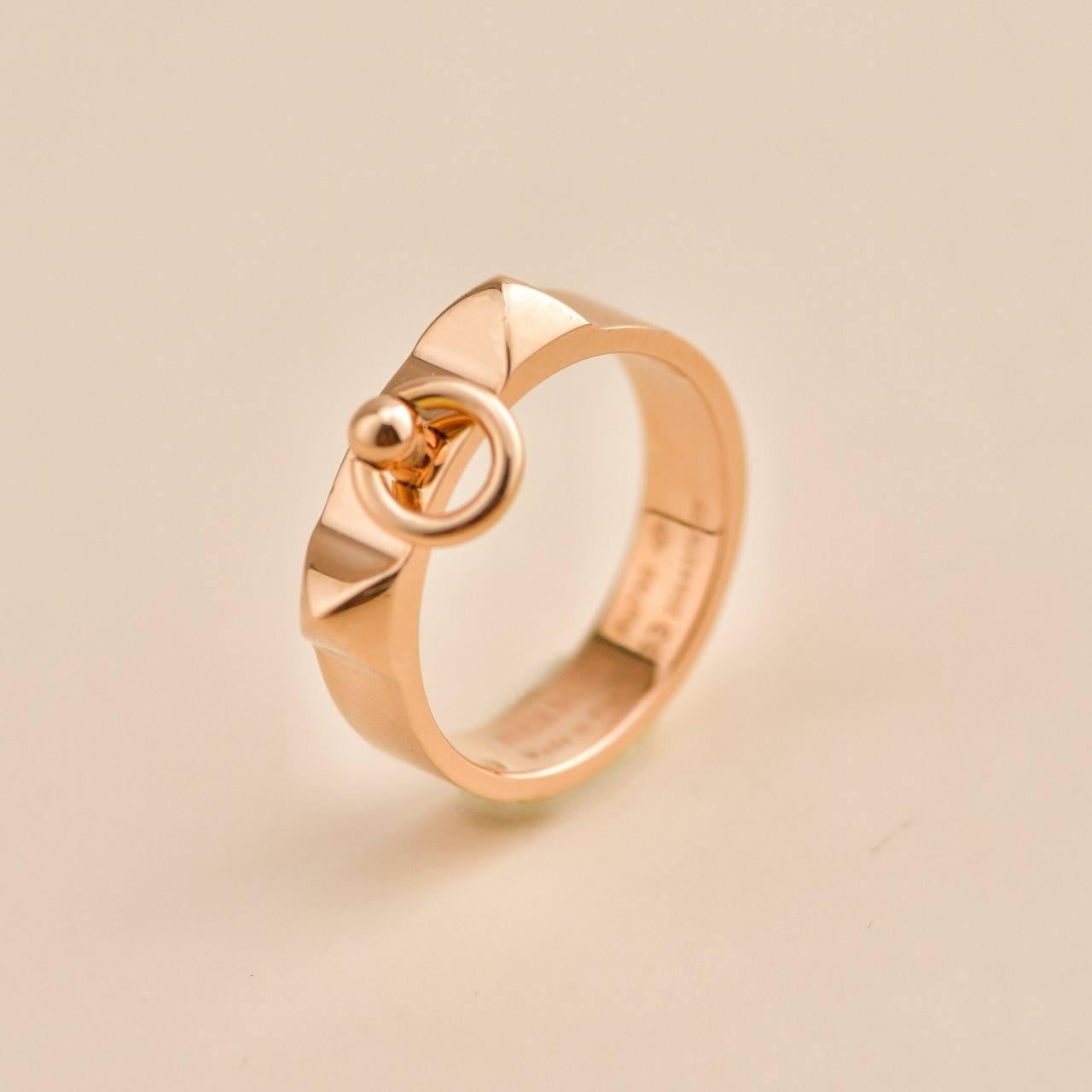 Hermès Collier de chien Bague petit modèle en or rose 18K Taille 53 en vente 2