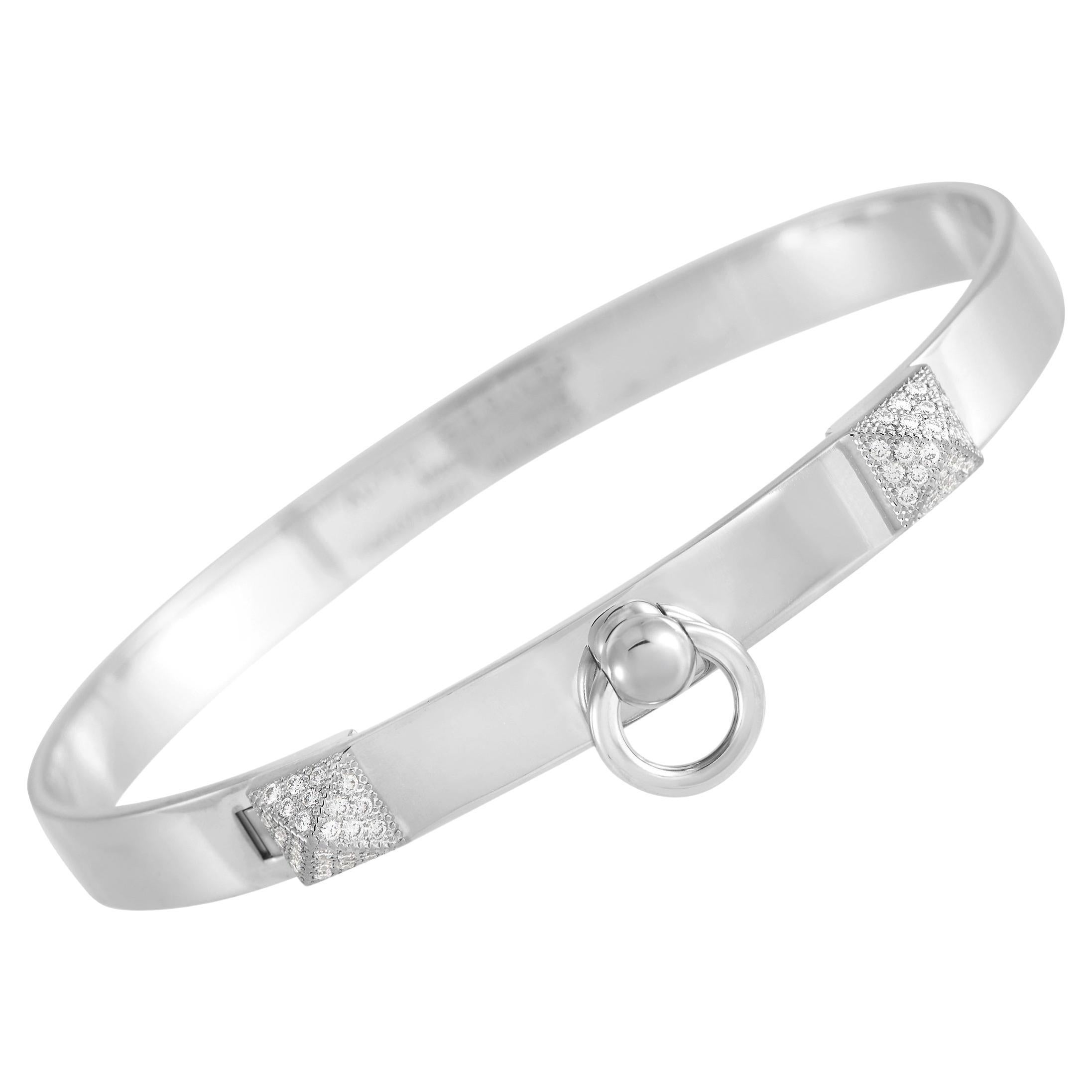 Hermès Collier De Chien Bracelet en or blanc 18K avec diamants en vente