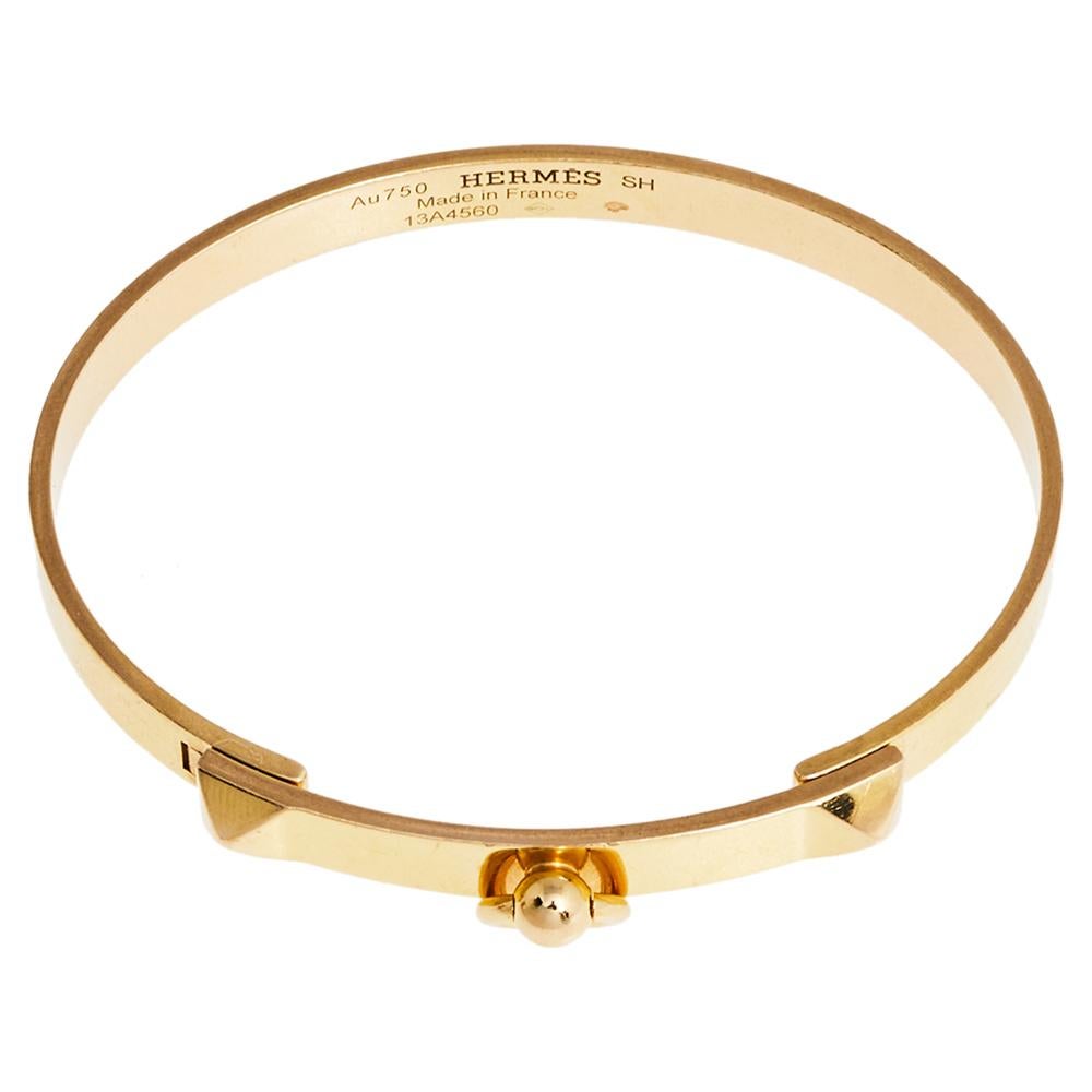 Hermes Collier de Chien 18K Yellow Gold Narrow Bracelet SH In Fair Condition In Dubai, Al Qouz 2