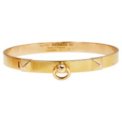 Hermes Collier de Chien 18K Yellow Gold Narrow Bracelet SH