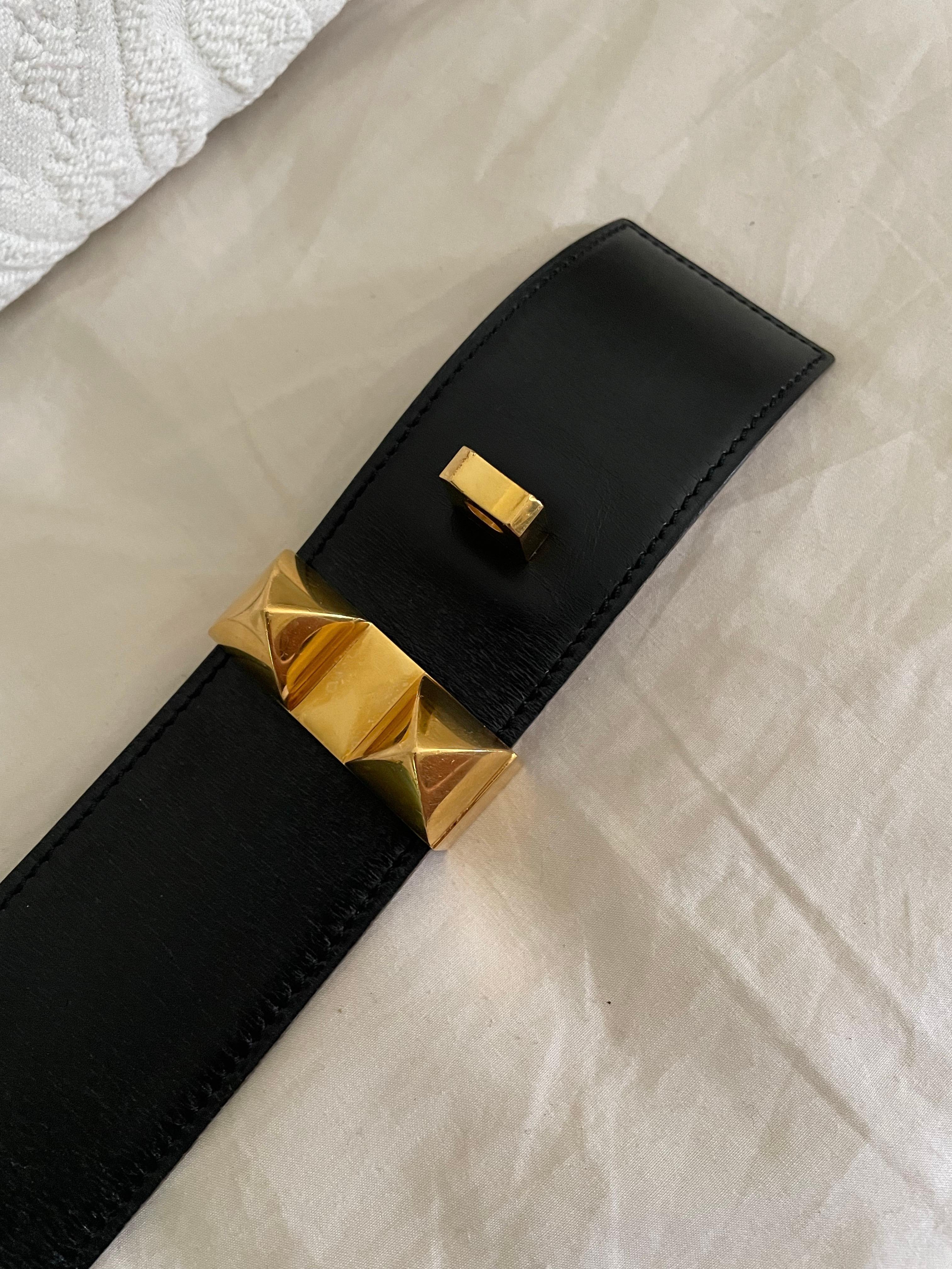 Hermès Collier de Chien 50 belt in black box calfskin. For Sale 5
