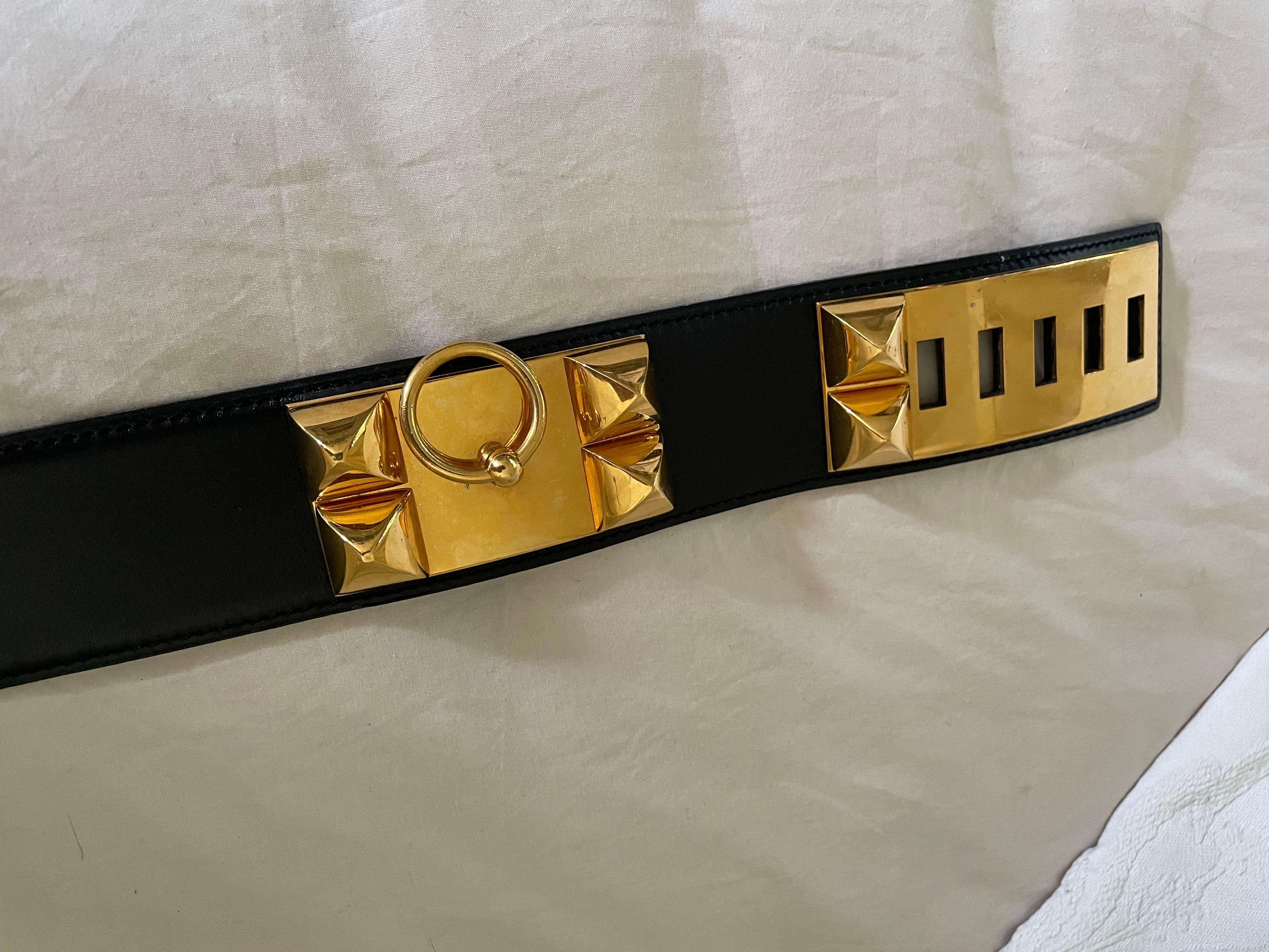 Hermès Collier de Chien 50 belt in black box calfskin. For Sale 6