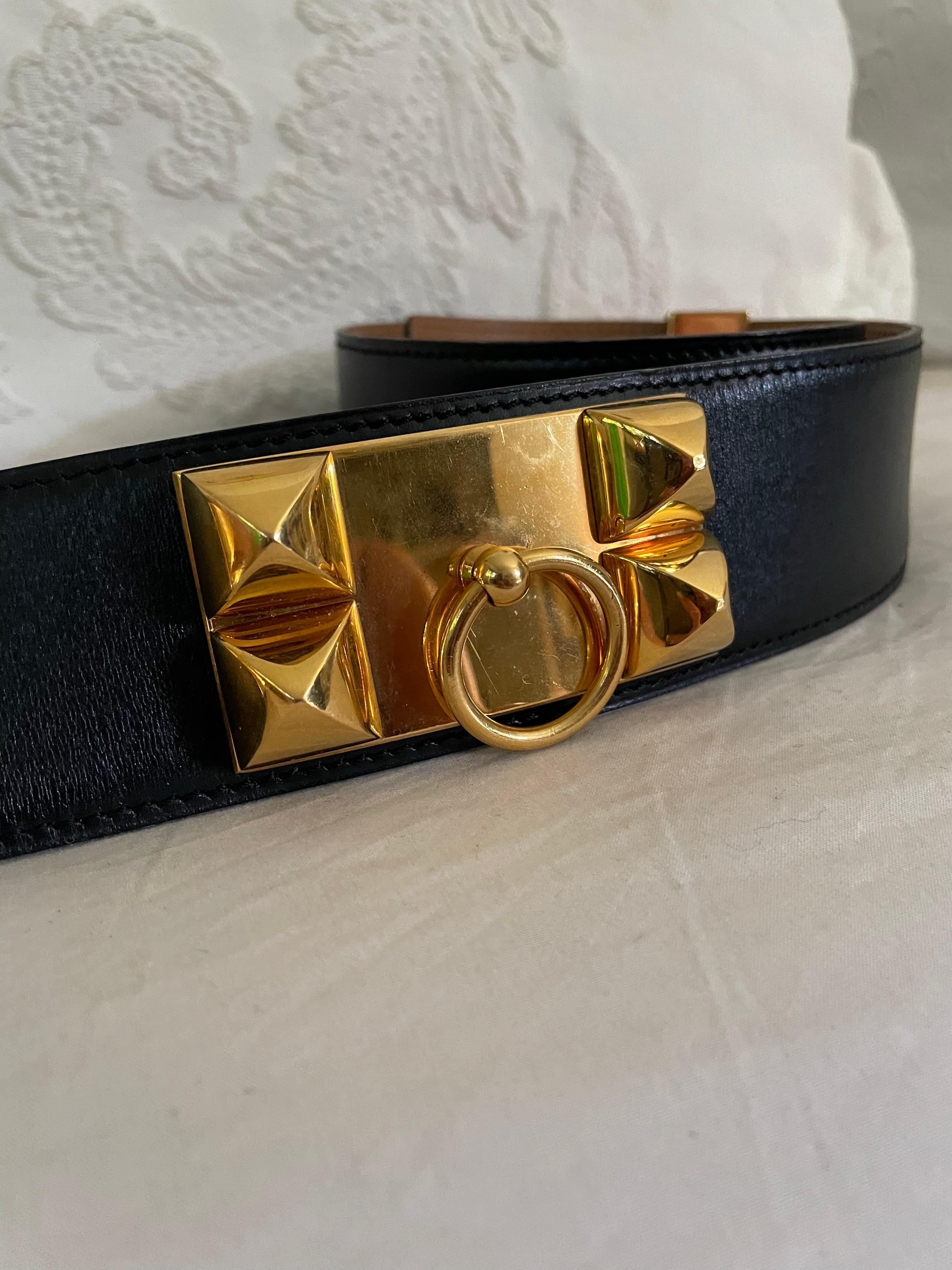 Black Hermès Collier de Chien 50 belt in black box calfskin. For Sale