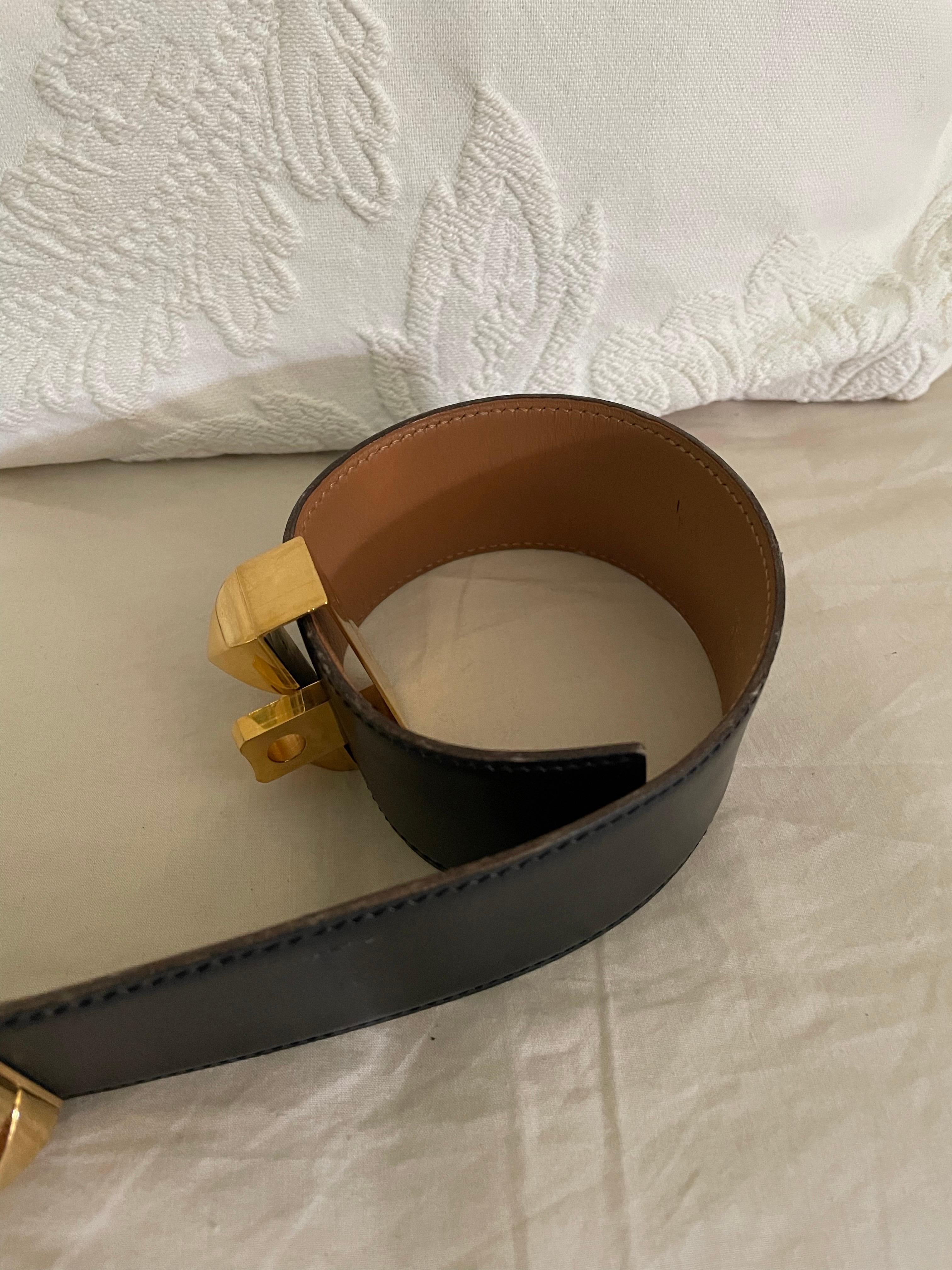 Hermès Collier de Chien 50 belt in black box calfskin. In Excellent Condition For Sale In Carnate, IT