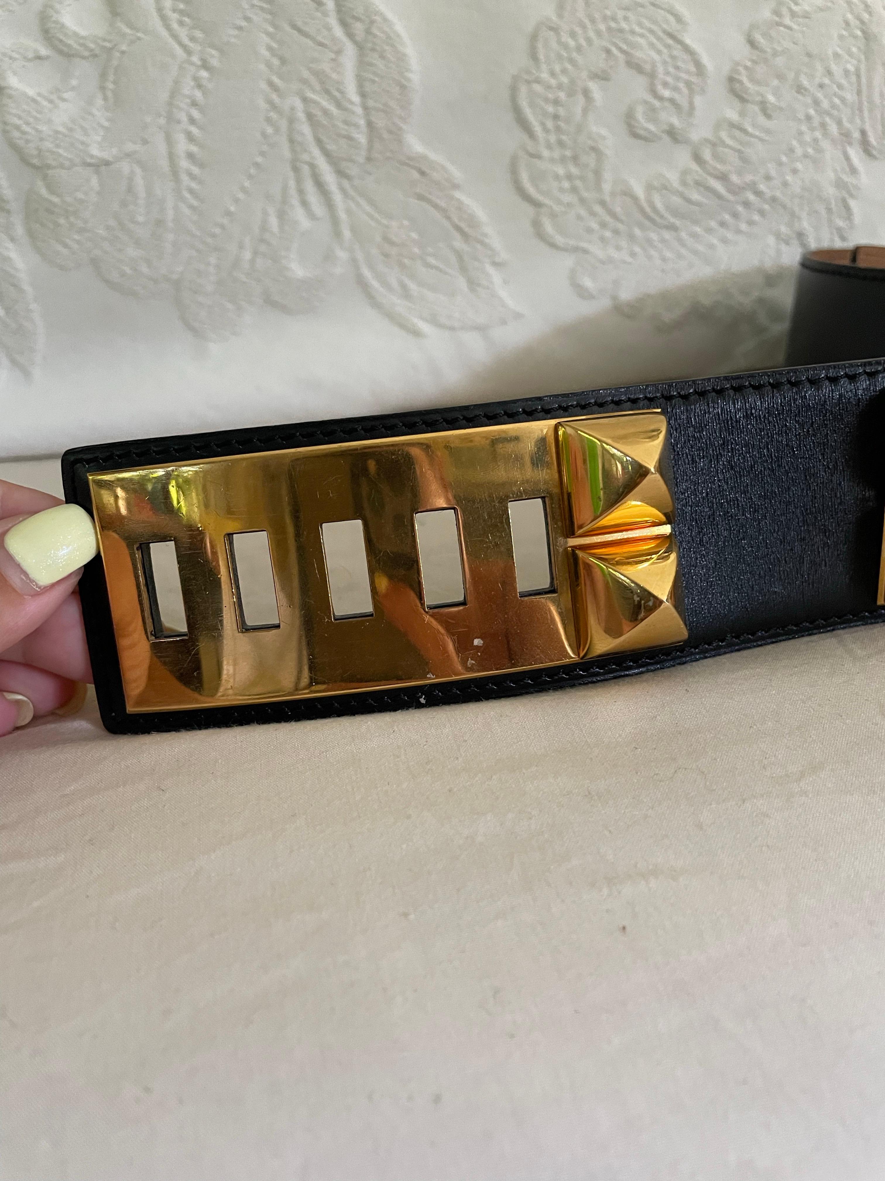 Women's or Men's Hermès Collier de Chien 50 belt in black box calfskin. For Sale