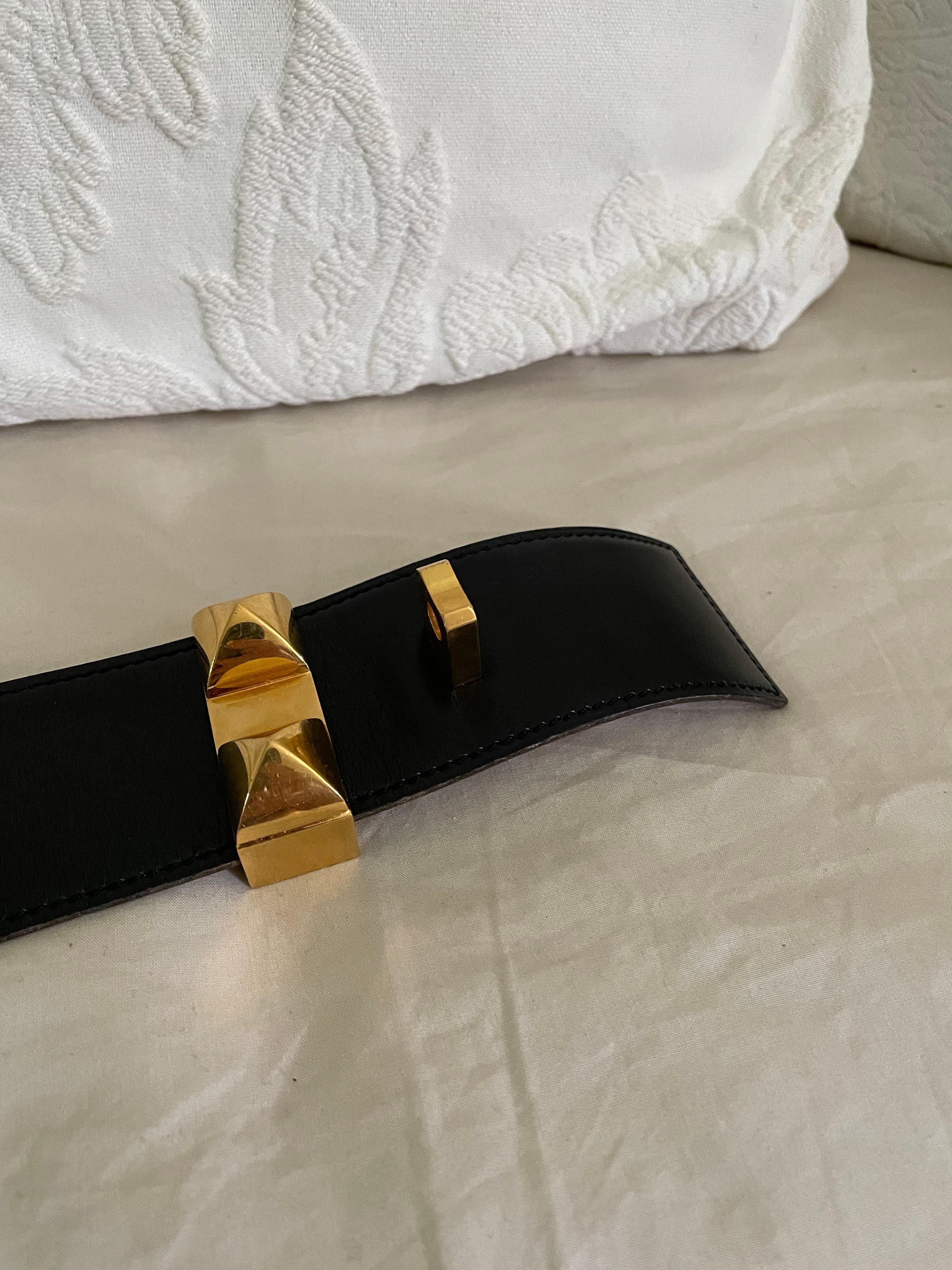 Hermès Collier de Chien 50 belt in black box calfskin. For Sale 3