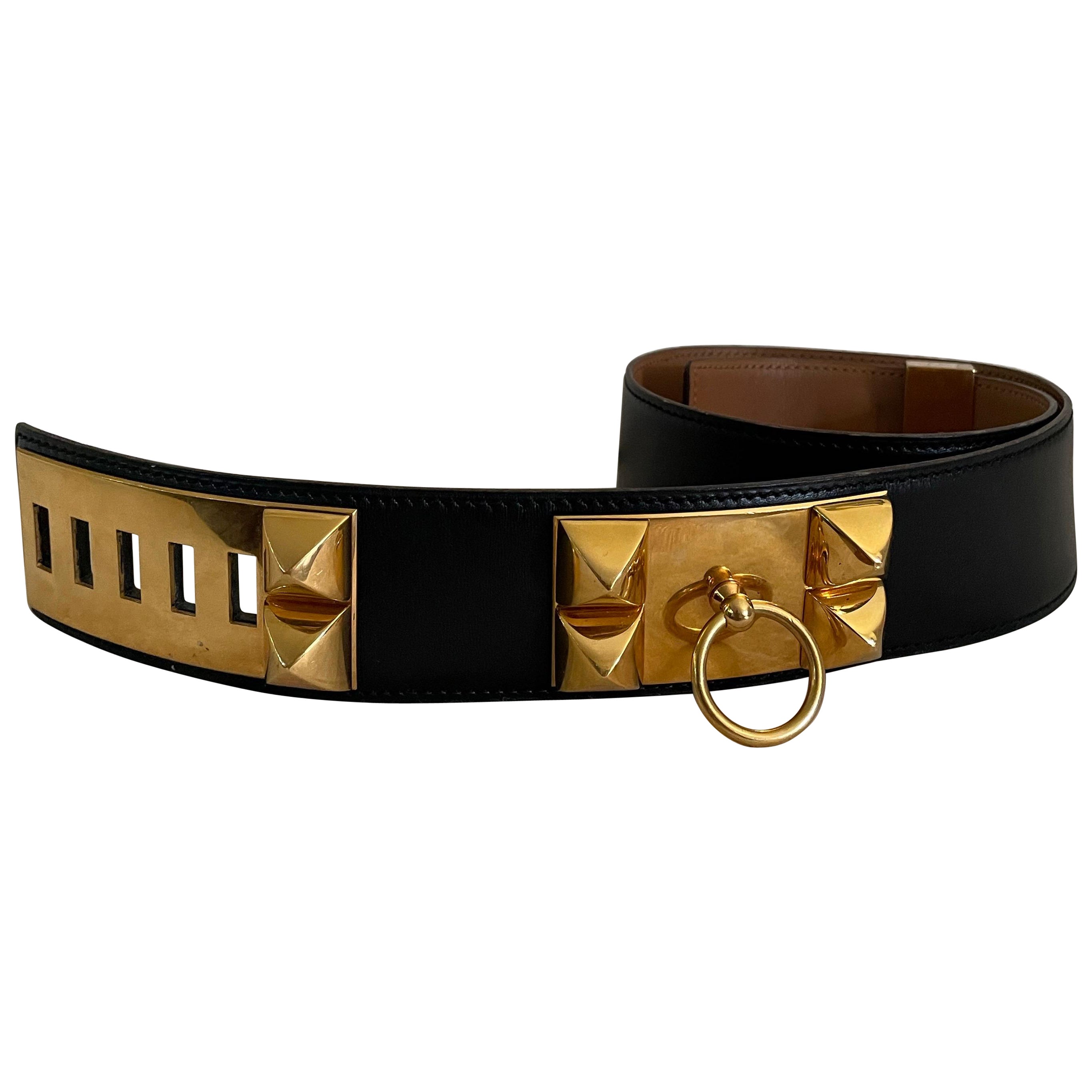 Hermès Collier de Chien 50 belt in black box calfskin. For Sale