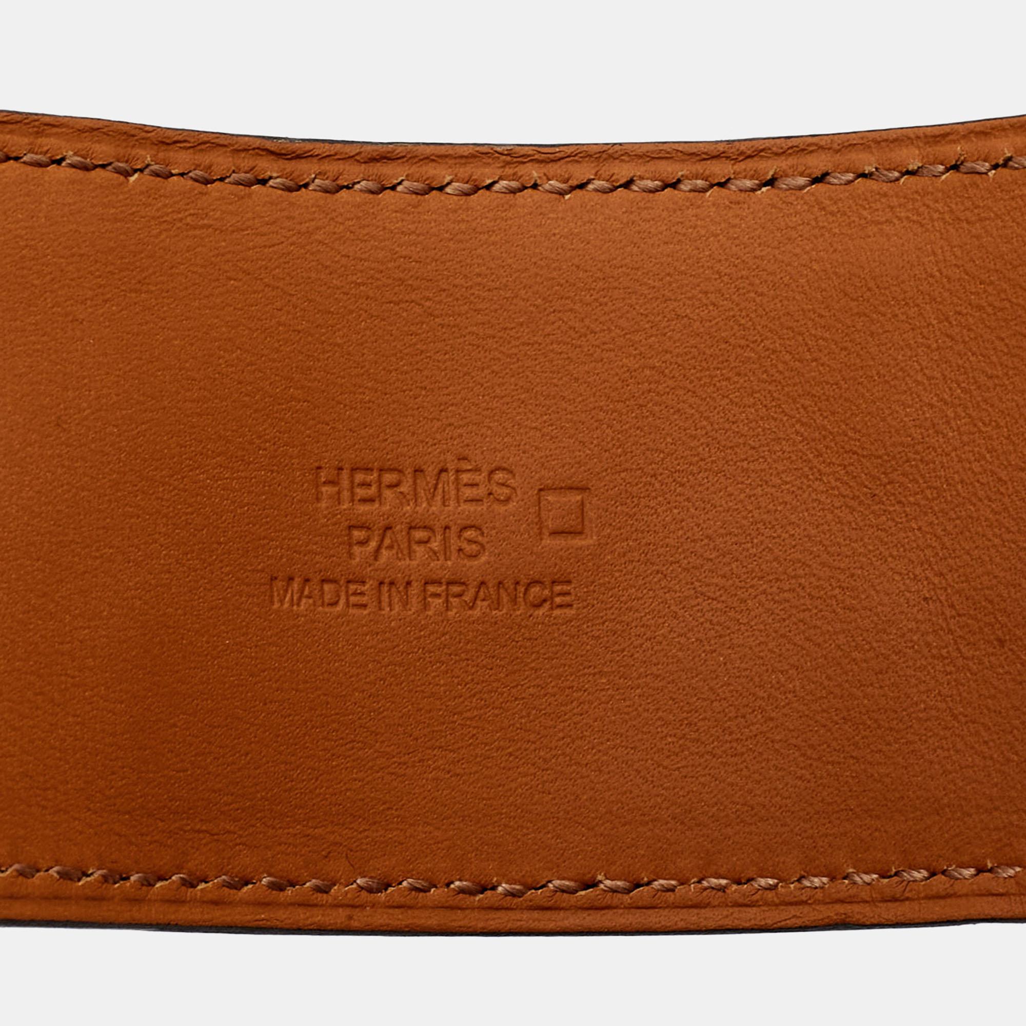Hermes Collier De Chien Bracelet en cuir d'alligator plaqué or en vente 6