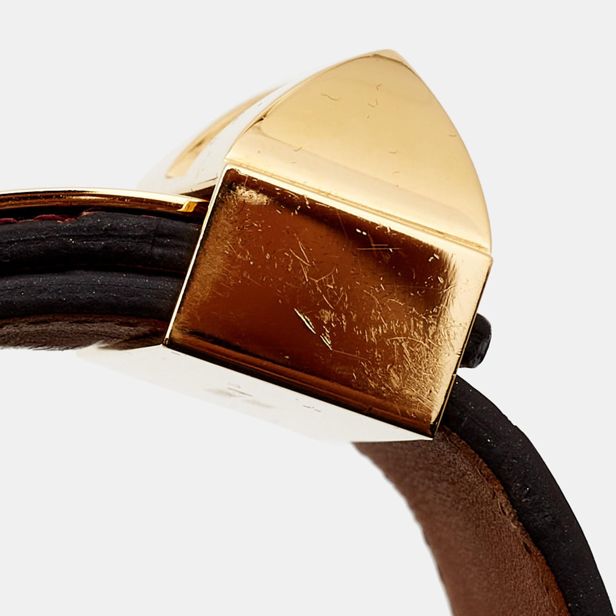 Women's Hermes Collier De Chien Alligator Leather Gold Plated Bracelet For Sale