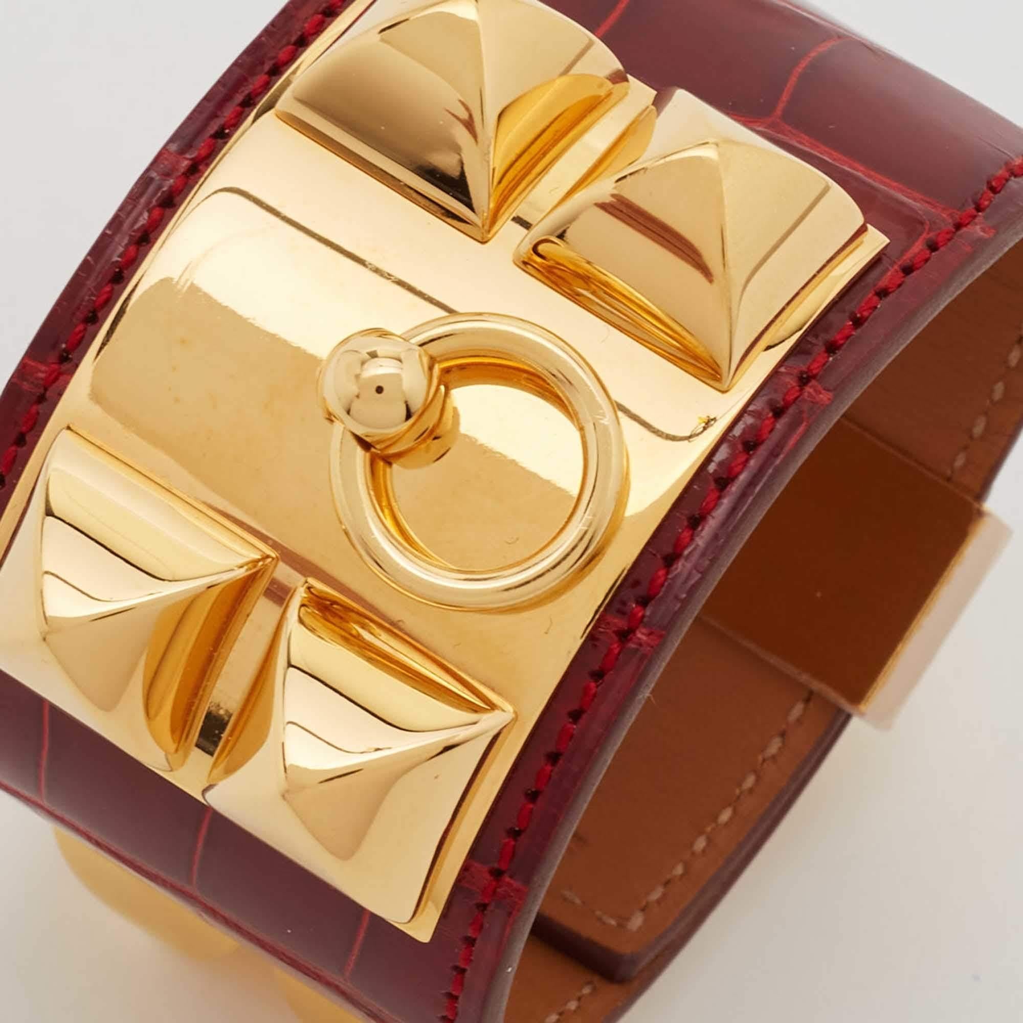 Hermès Collier de Chien Alligator Leather Gold Plated Bracelet 3