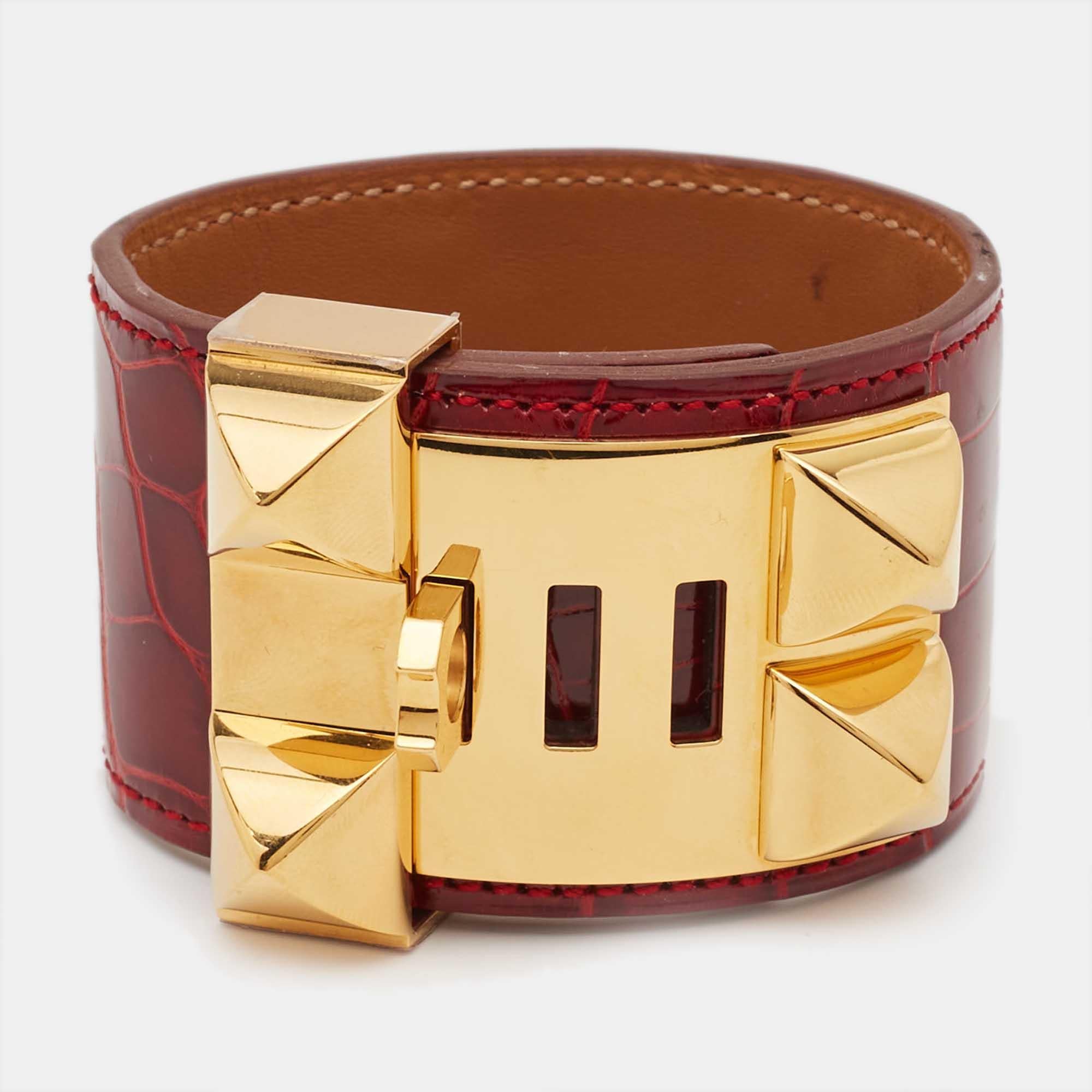 Hermès Collier de Chien Alligator Leather Gold Plated Bracelet 4