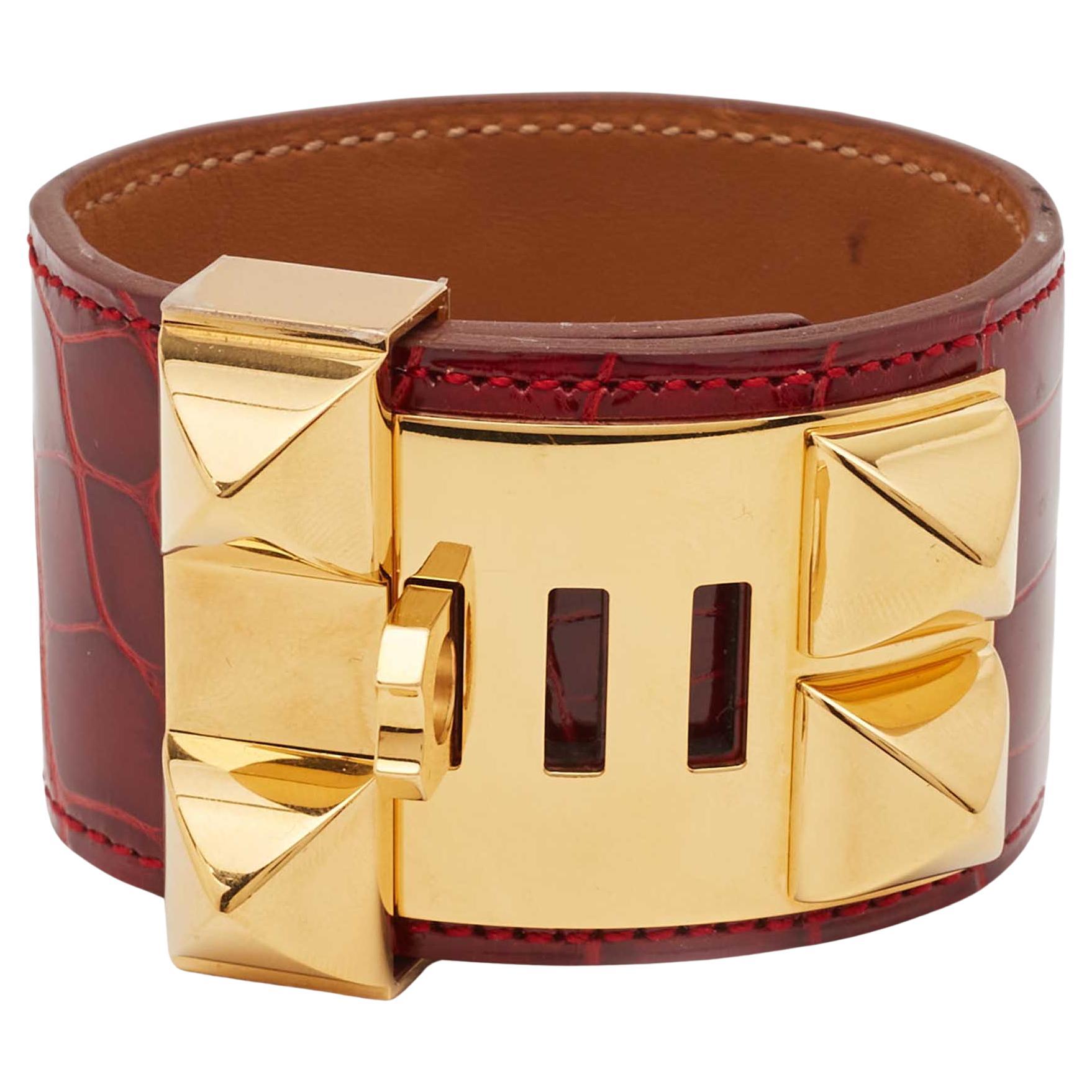 Hermès Collier de Chien Alligator Leather Gold Plated Bracelet