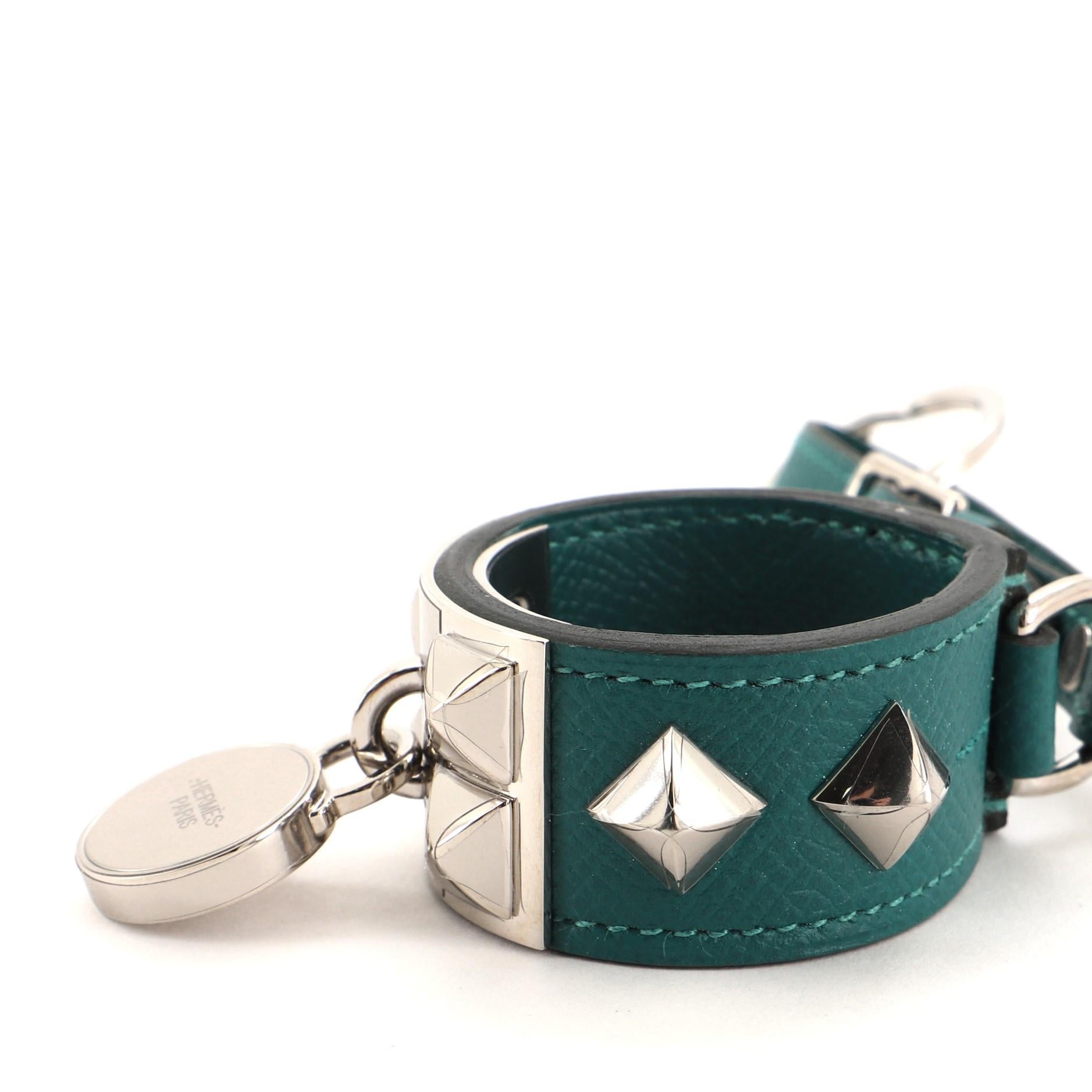 Hermes Collier de Chien Anneau Keychain Studded Leather Green In Good Condition In Irvine, CA