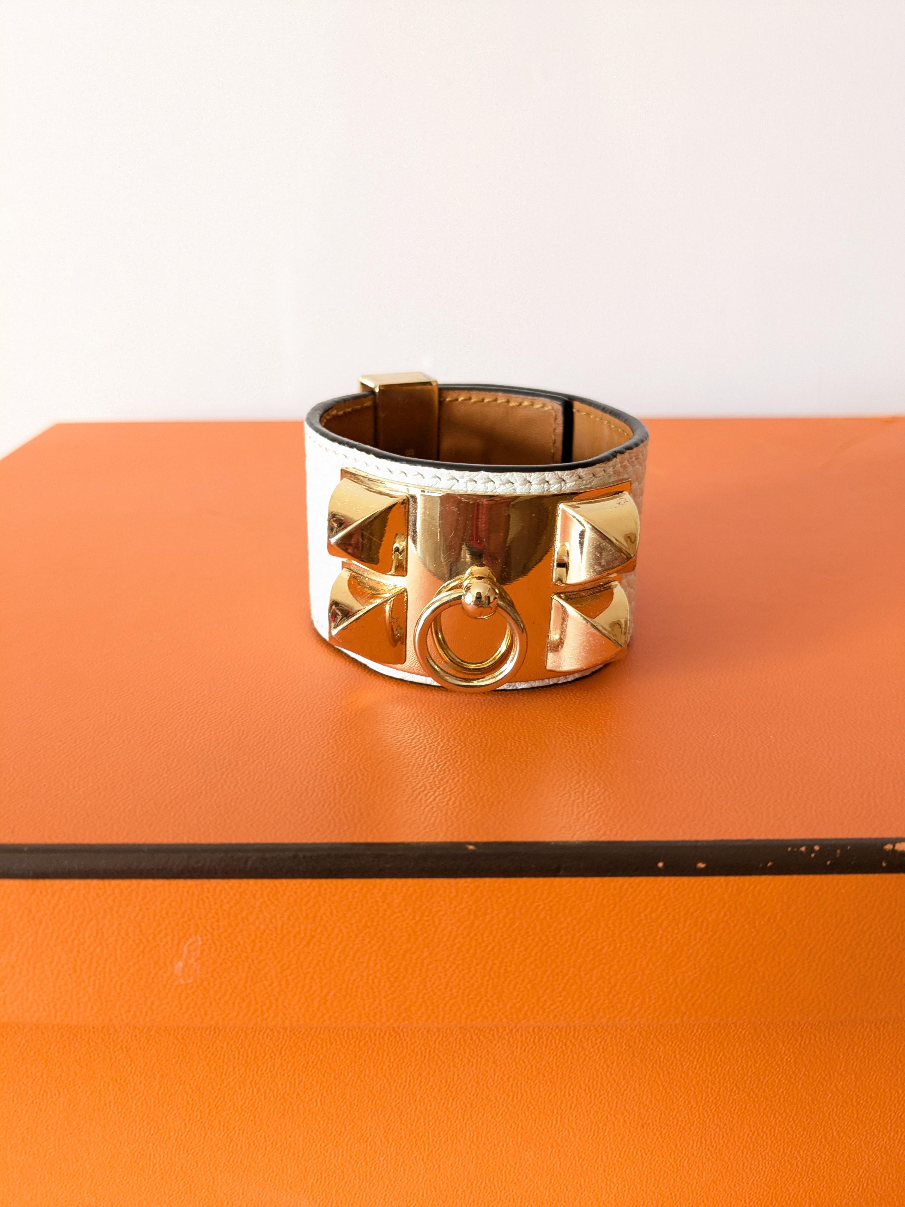 HERMES Bracciale Collier de Chien in pelle epson bianca finitura oro rosa in vendita 2