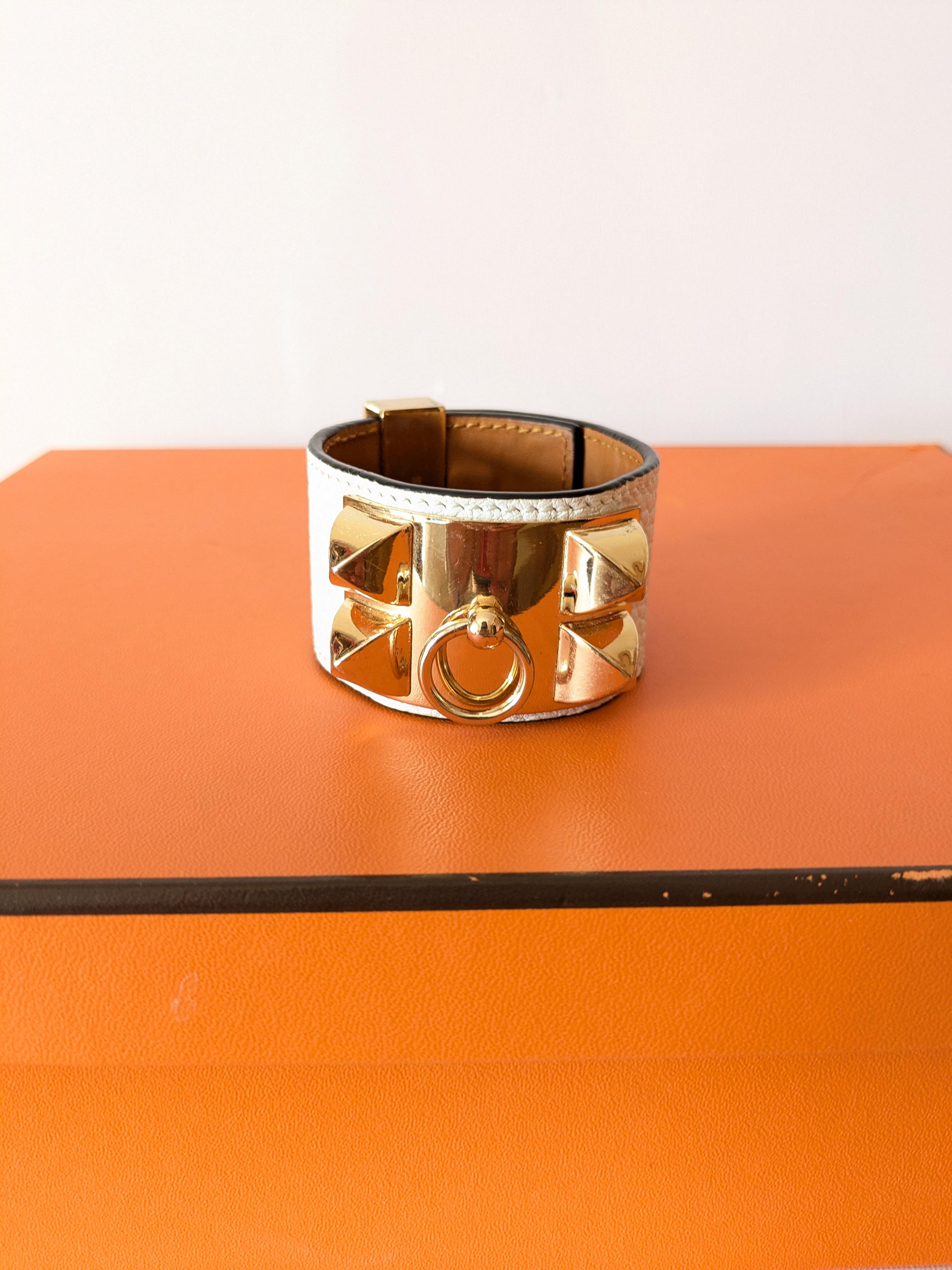 HERMES Bracciale Collier de Chien in pelle epson bianca finitura oro rosa in vendita 3