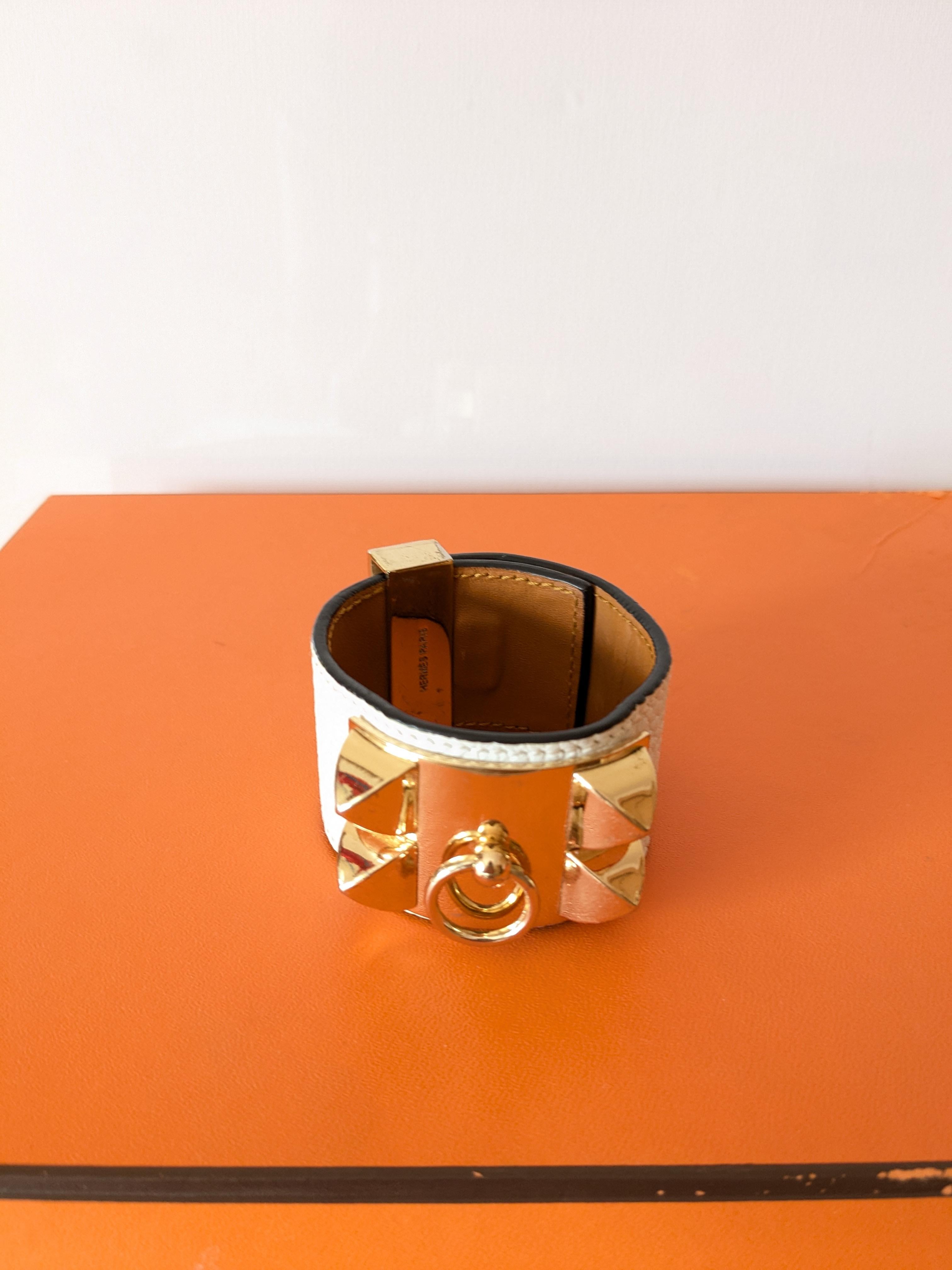 HERMES Bracciale Collier de Chien in pelle epson bianca finitura oro rosa in vendita 4