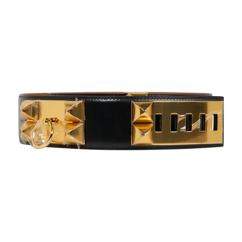 Hermes Collier De Chien Belt Black Box w/ Gold Hardware 75 New In New Condition In Miami, FL