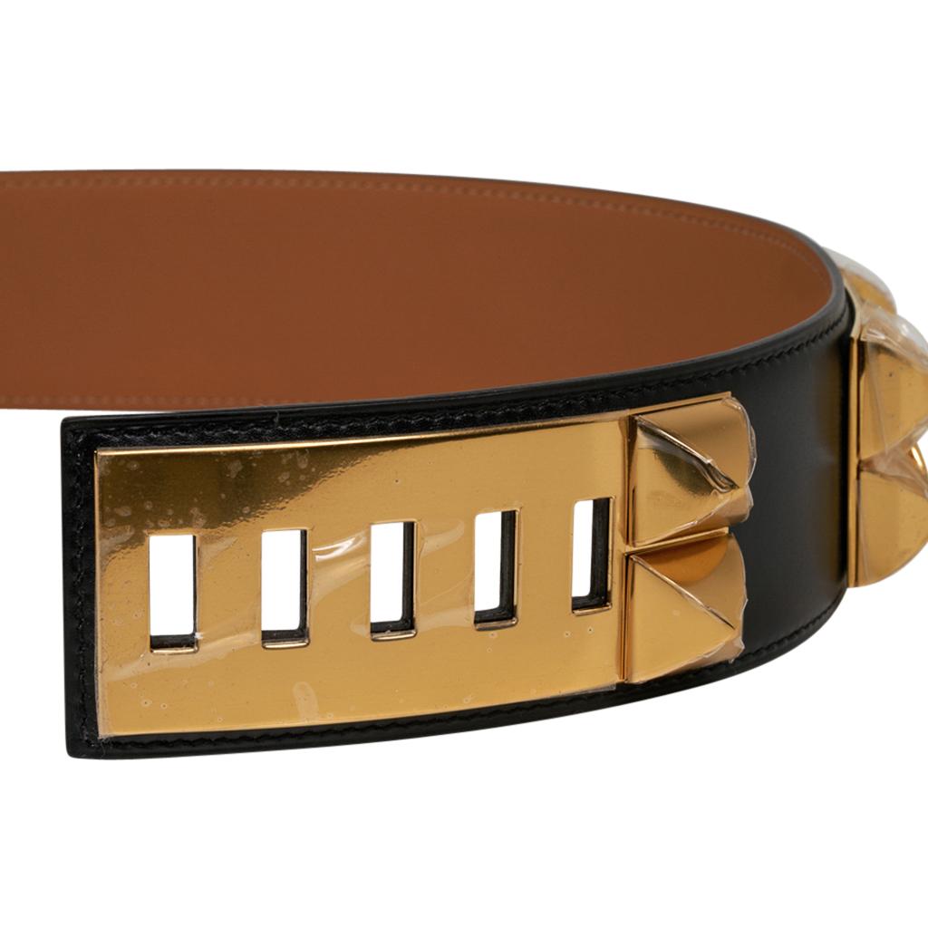 Women's Hermes Collier De Chien Belt Black Box w/ Gold Hardware 75 New