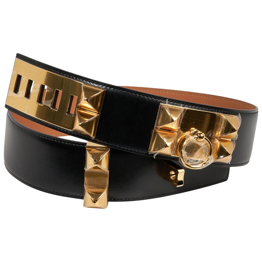 Hermes Collier De Chien Belt Black Box w/ Gold Hardware 75 New