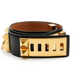 HERMES Collier de Chien Belt in Black Box Leather Size 75