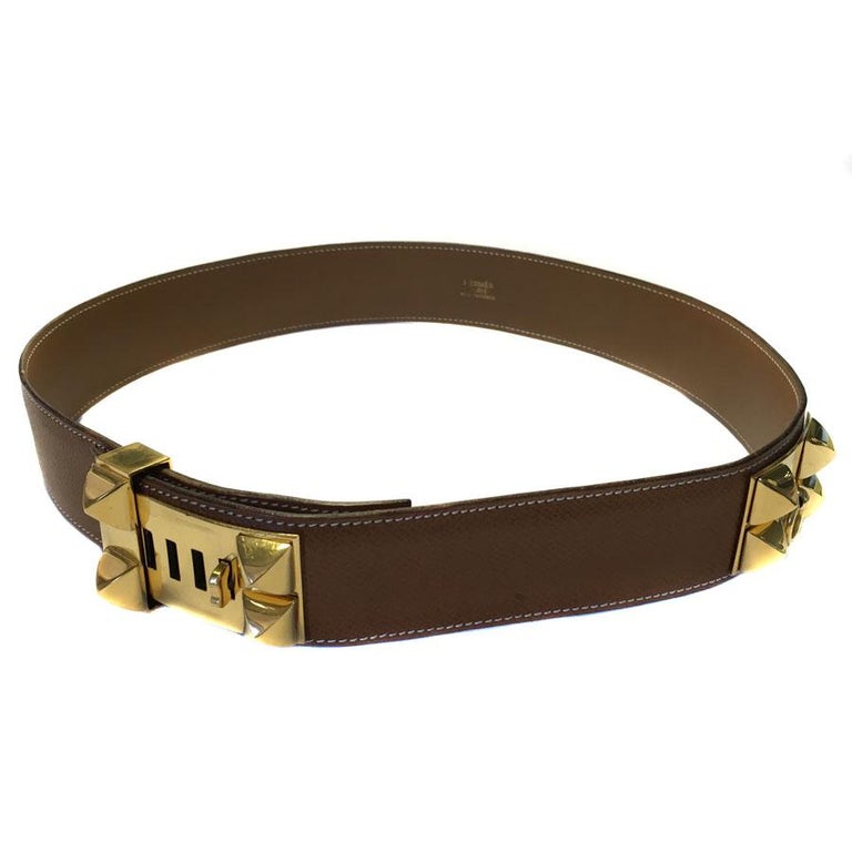 HERMES Collier de Chien Belt in Gold Courchevel Leather Size 78 at ...