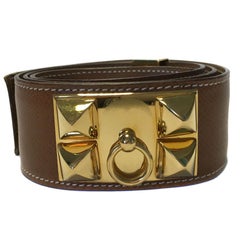 HERMES Collier de Chien Belt in Gold Courchevel Leather Size 78