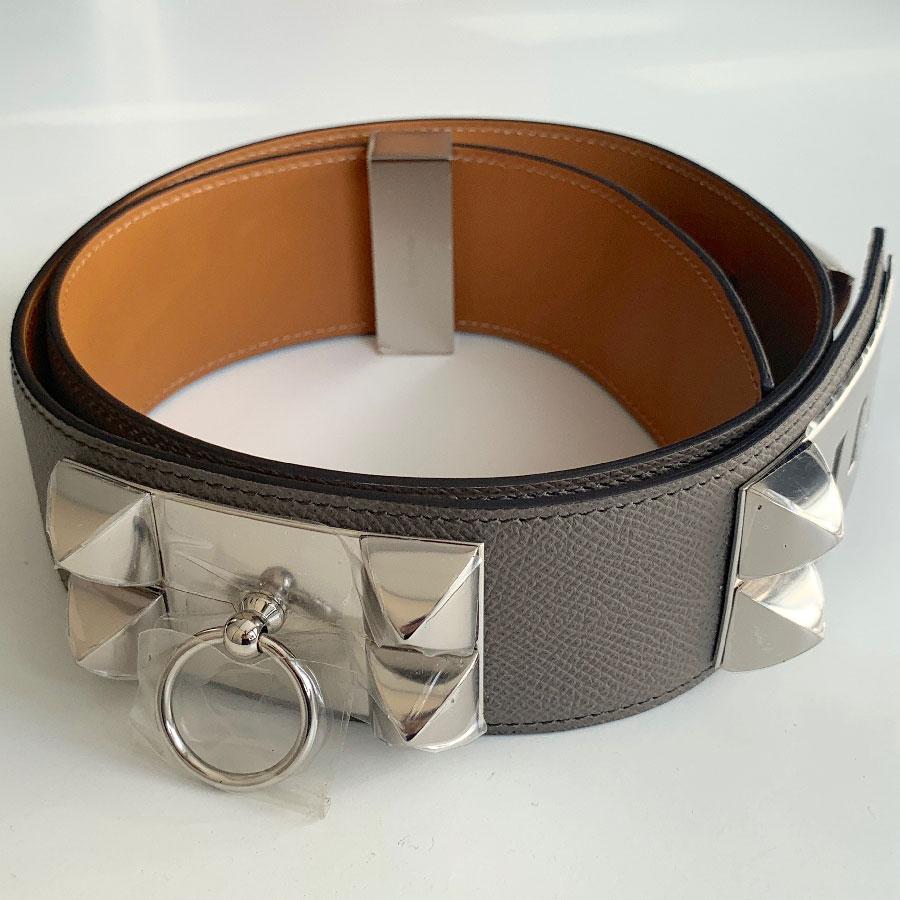 Women's HERMES Collier de Chien Belt in Tin Color Epsom Leather Size 85