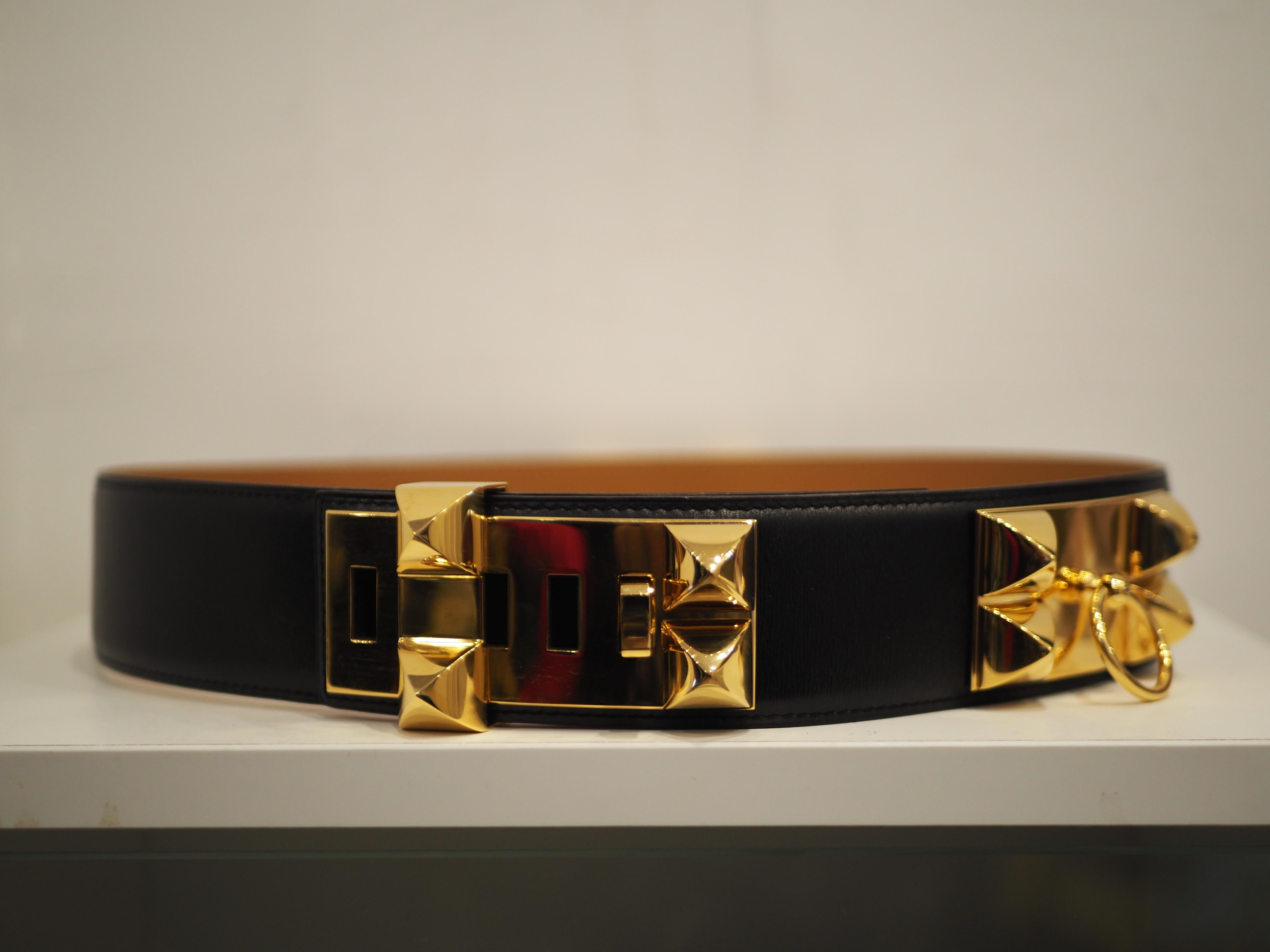 Hermès Collier de chien black leather gold hardware belt 6