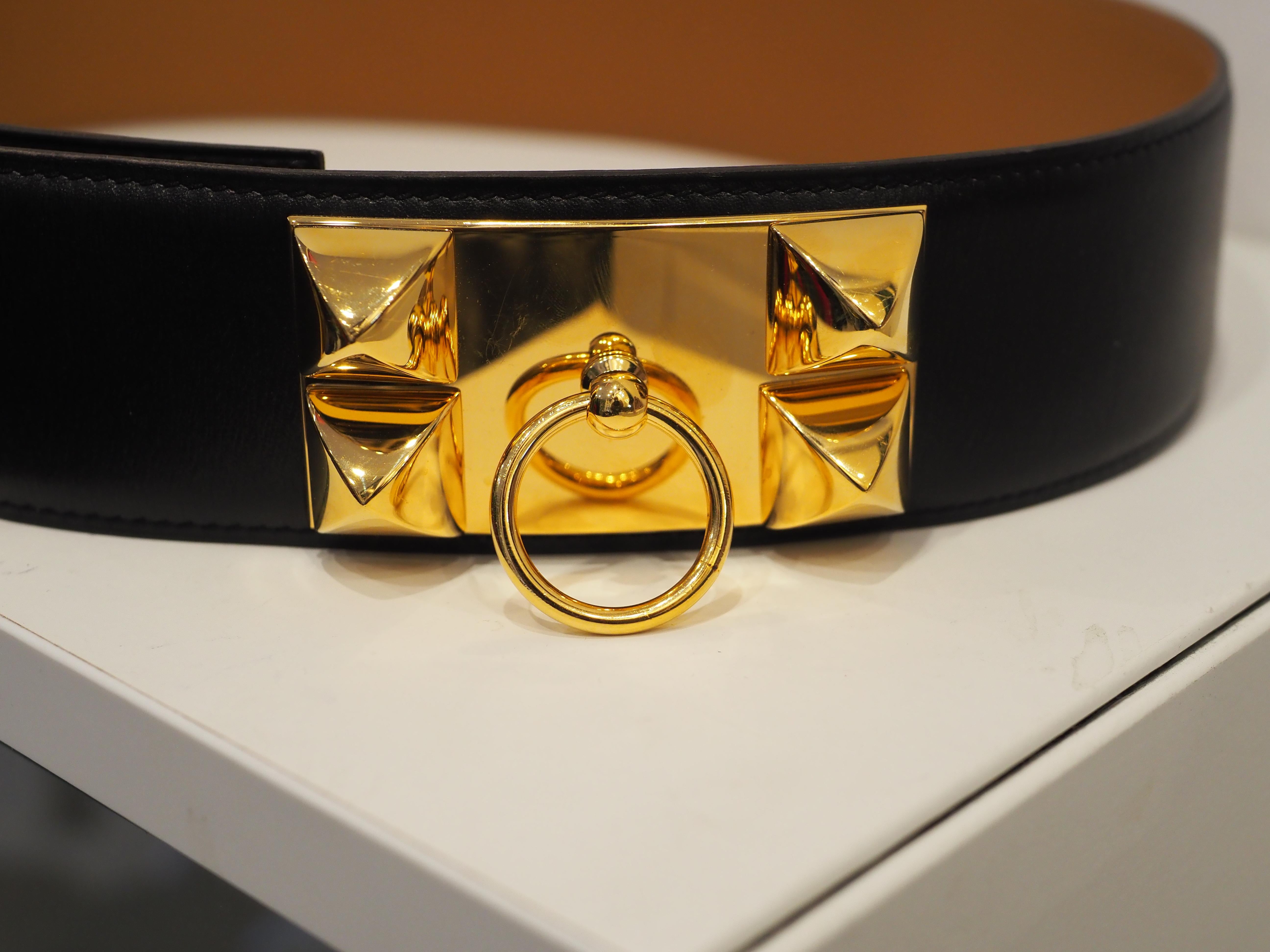 Hermès Collier de chien black leather gold hardware belt 8
