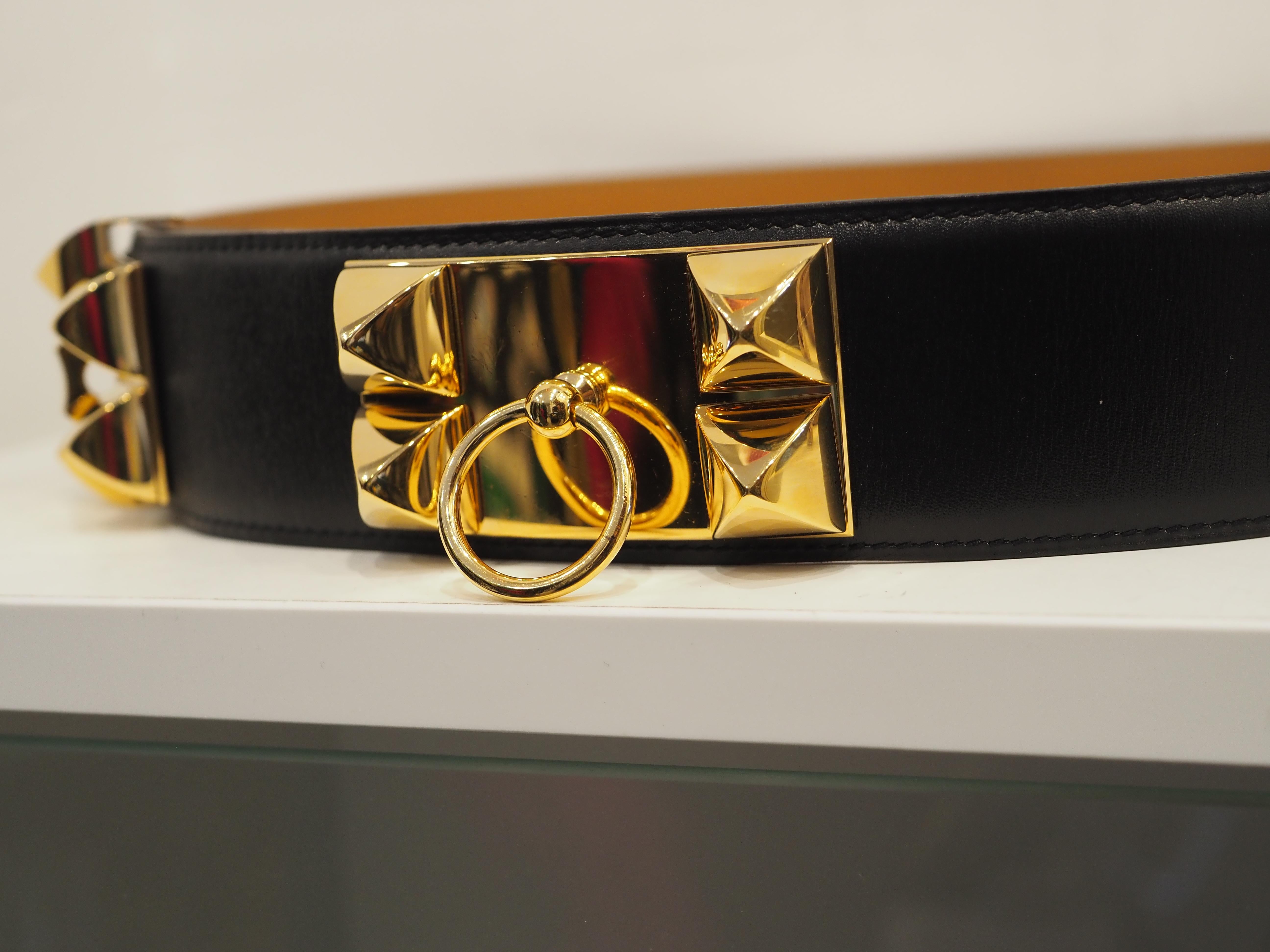 Hermès Collier de chien black leather gold hardware belt 9
