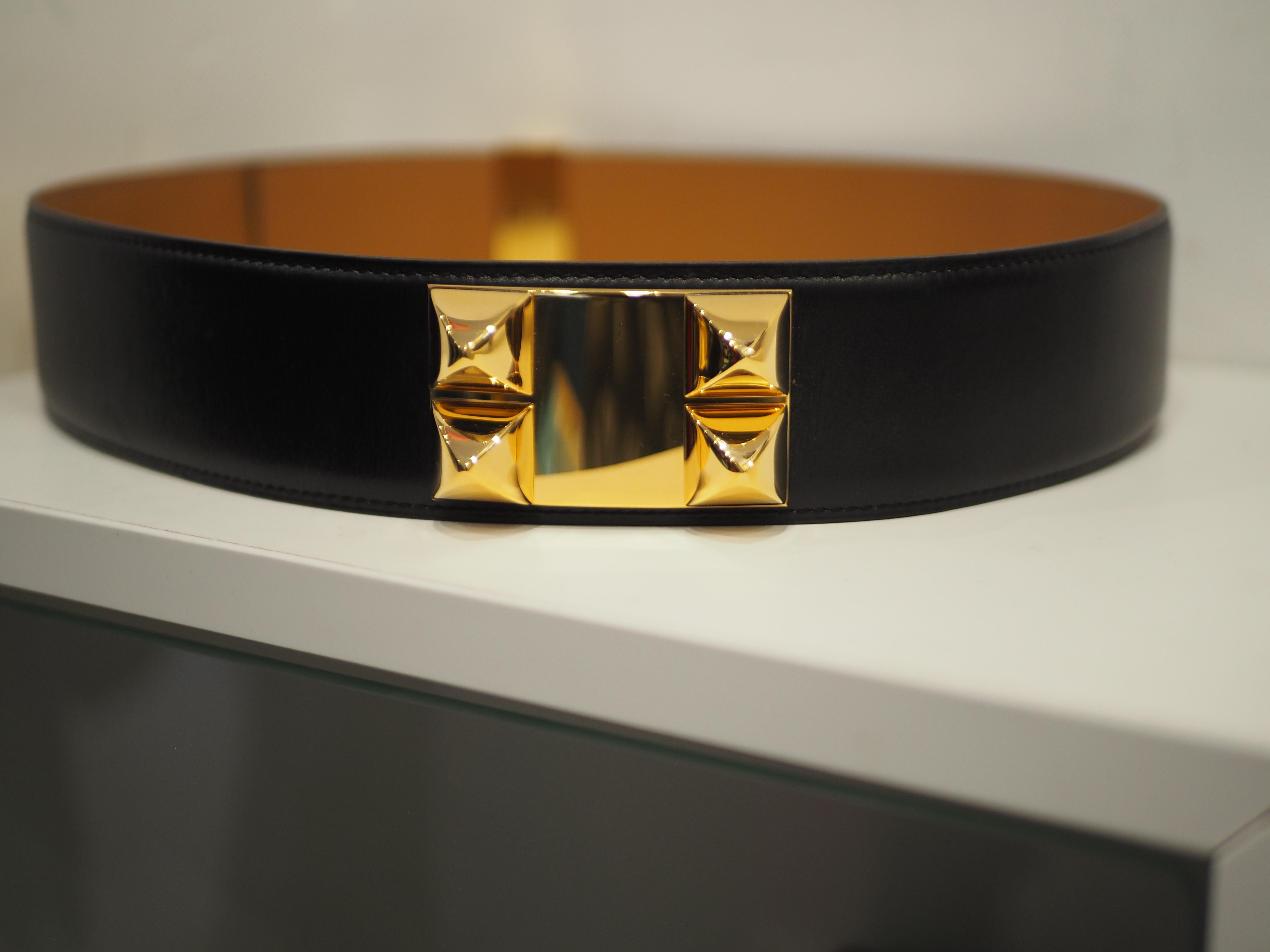 Hermès Collier de chien black leather gold hardware belt 11