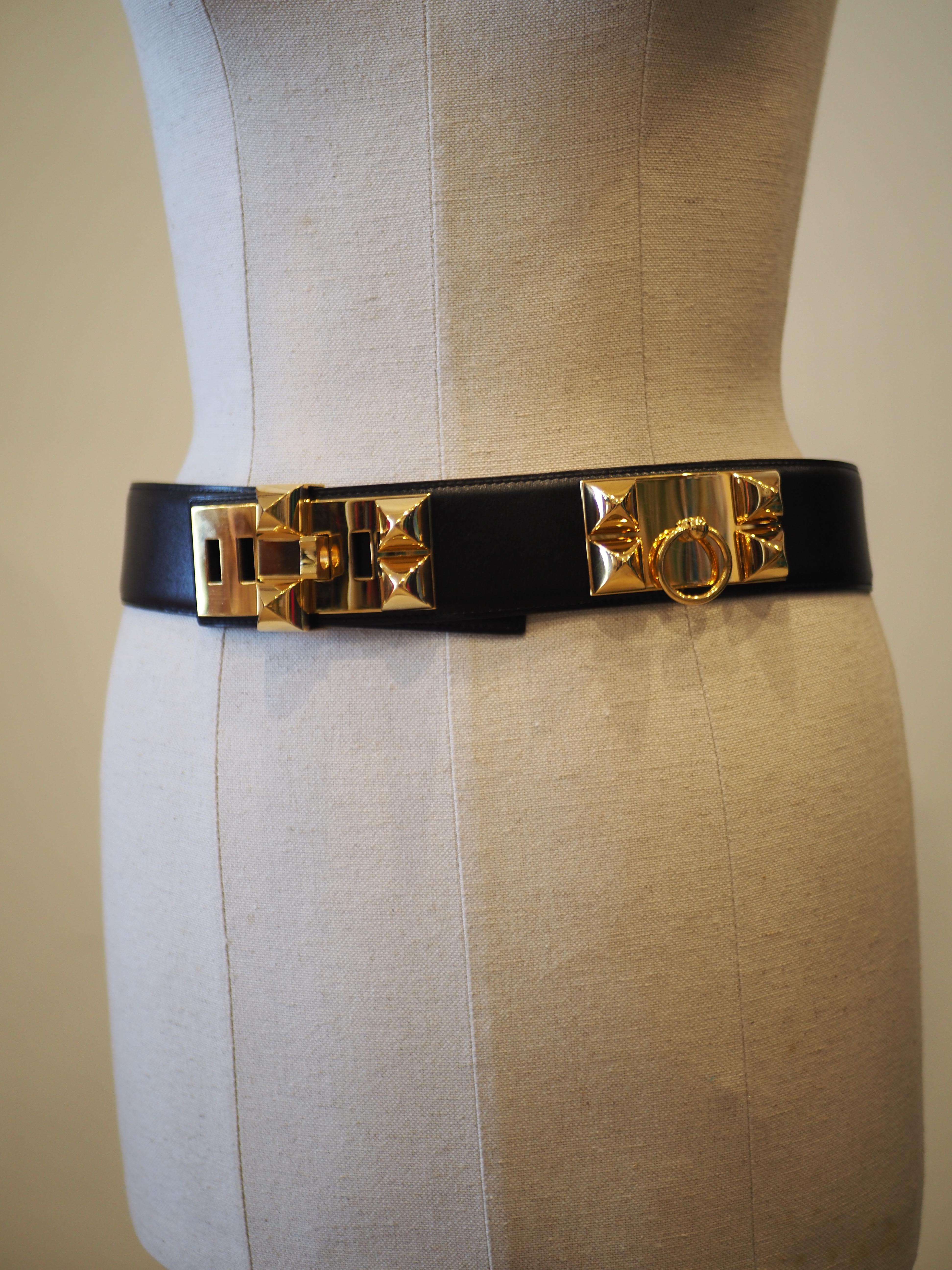 Hermès Collier de chien black leather gold hardware belt
totally made in france size S 
