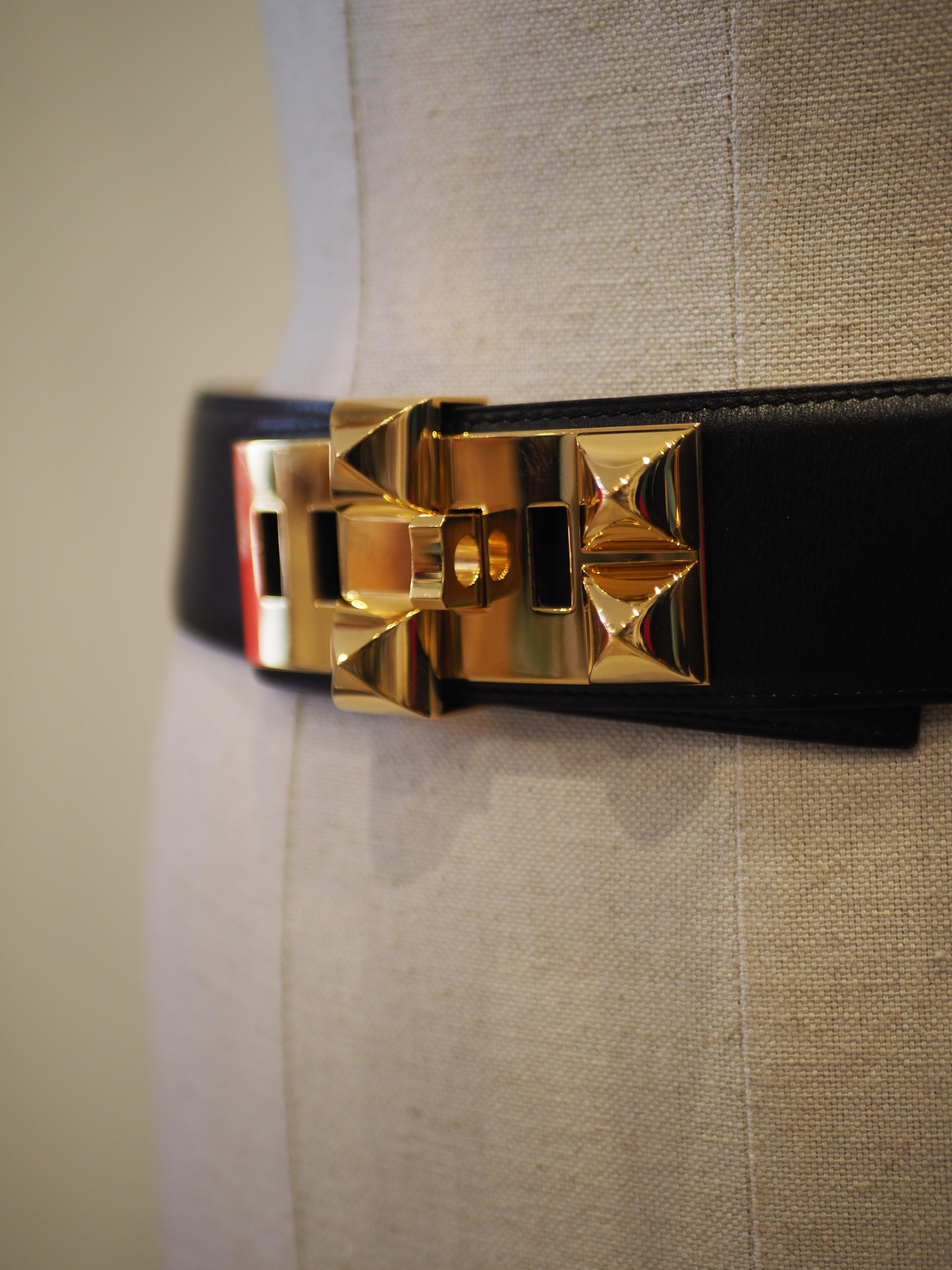 Hermès Collier de chien black leather gold hardware belt In Excellent Condition In Capri, IT