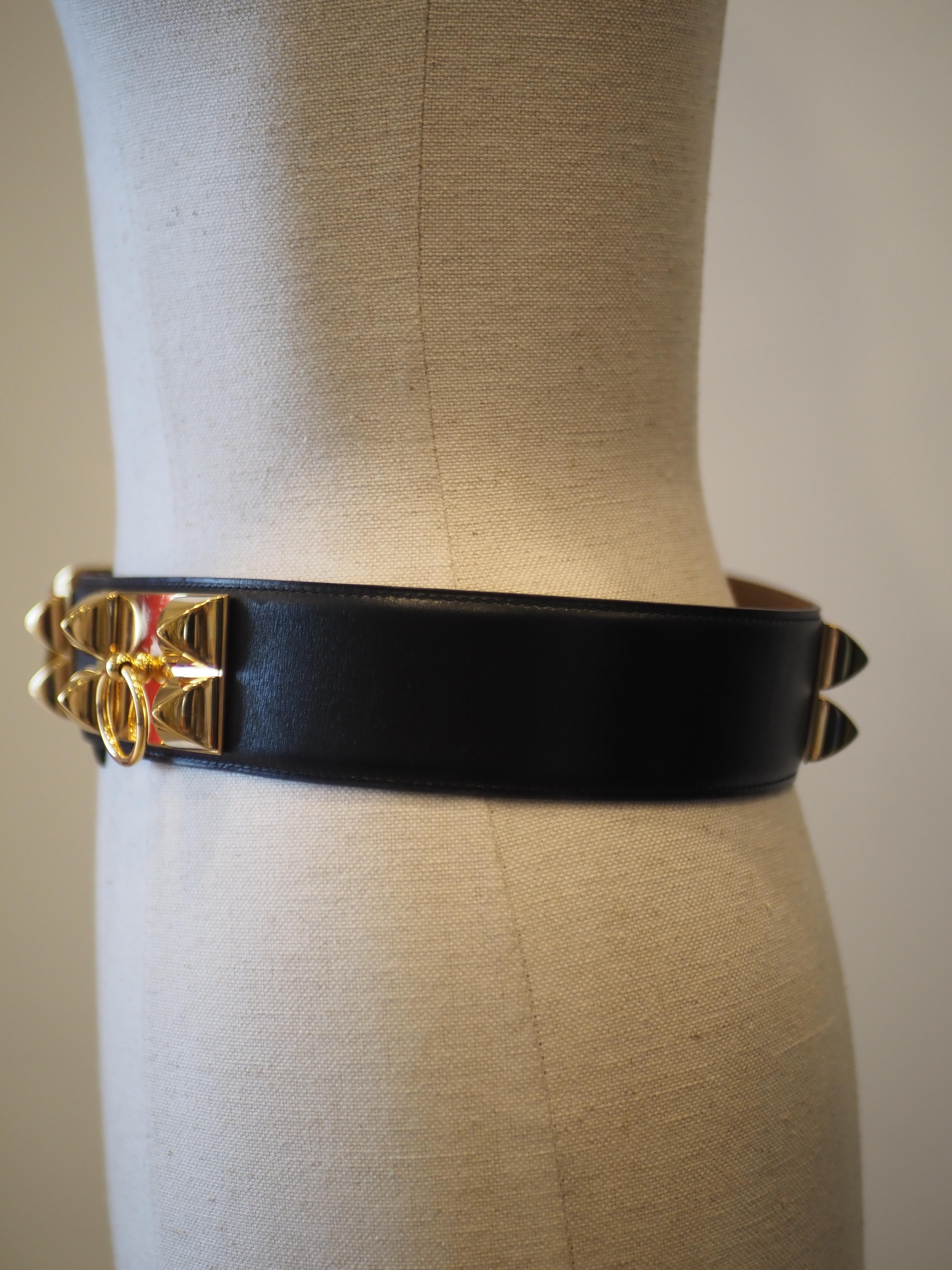 Hermès Collier de chien black leather gold hardware belt 1