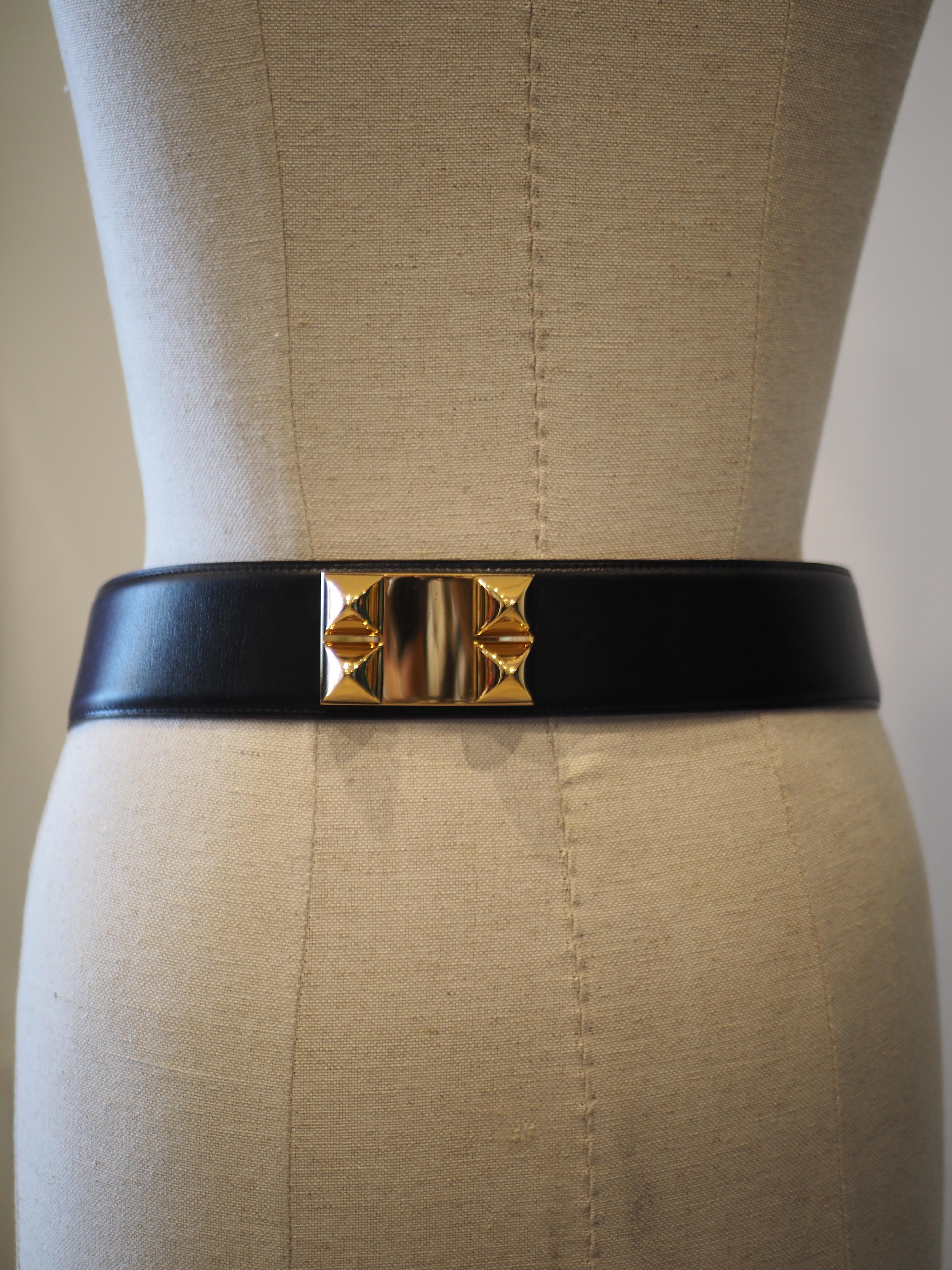Hermès Collier de chien black leather gold hardware belt 2