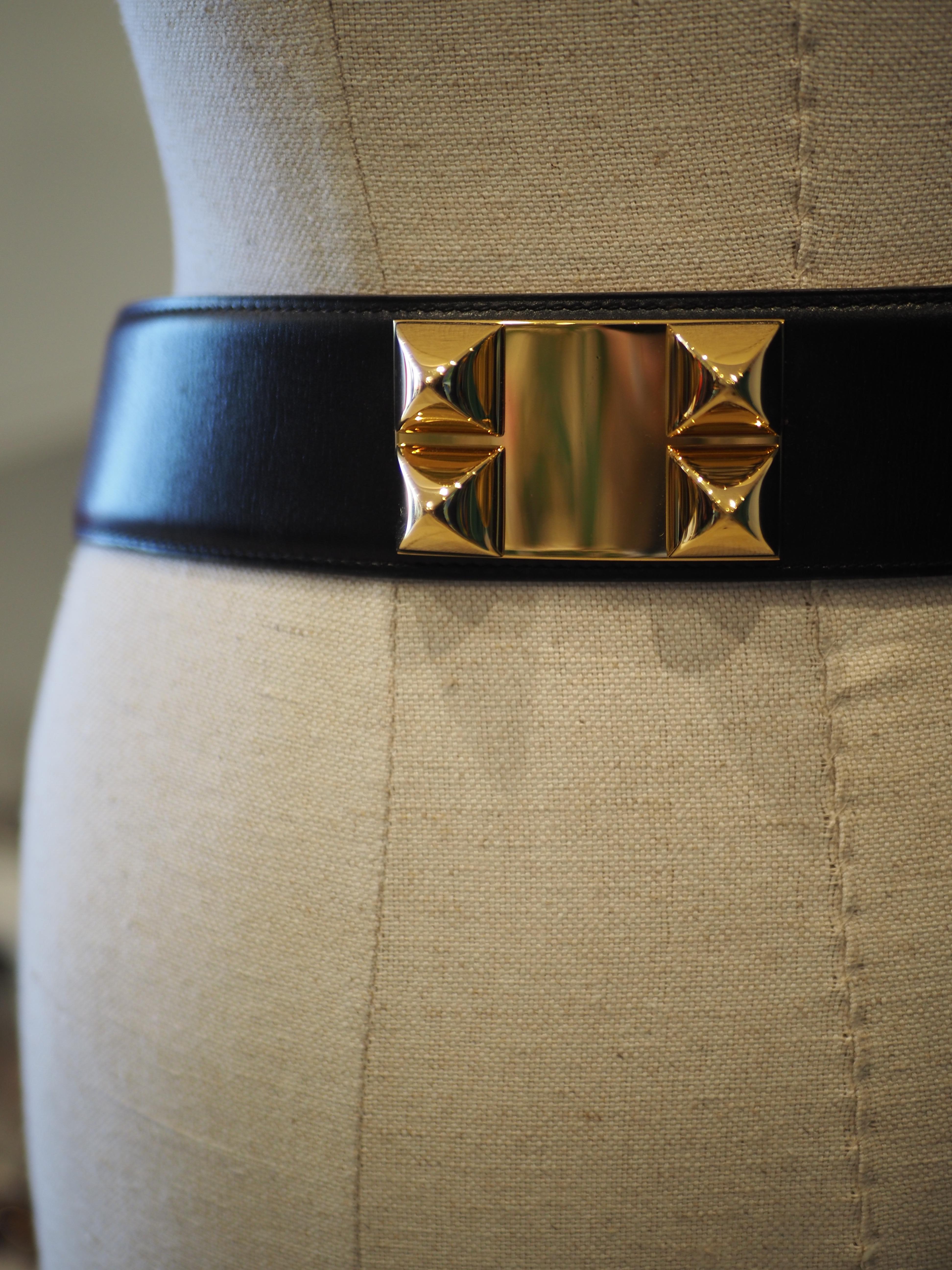 Hermès Collier de chien black leather gold hardware belt 3