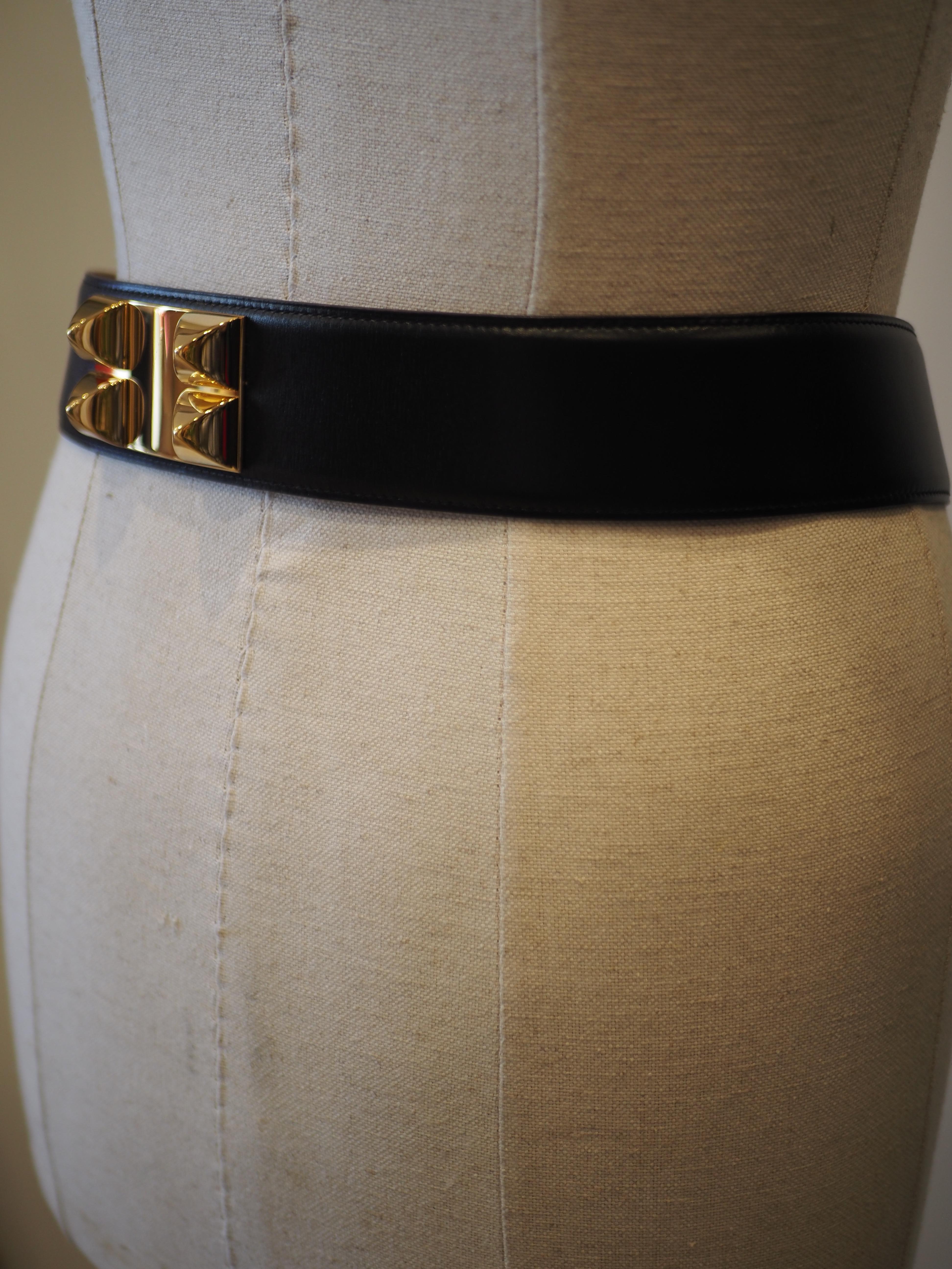 Hermès Collier de chien black leather gold hardware belt 4
