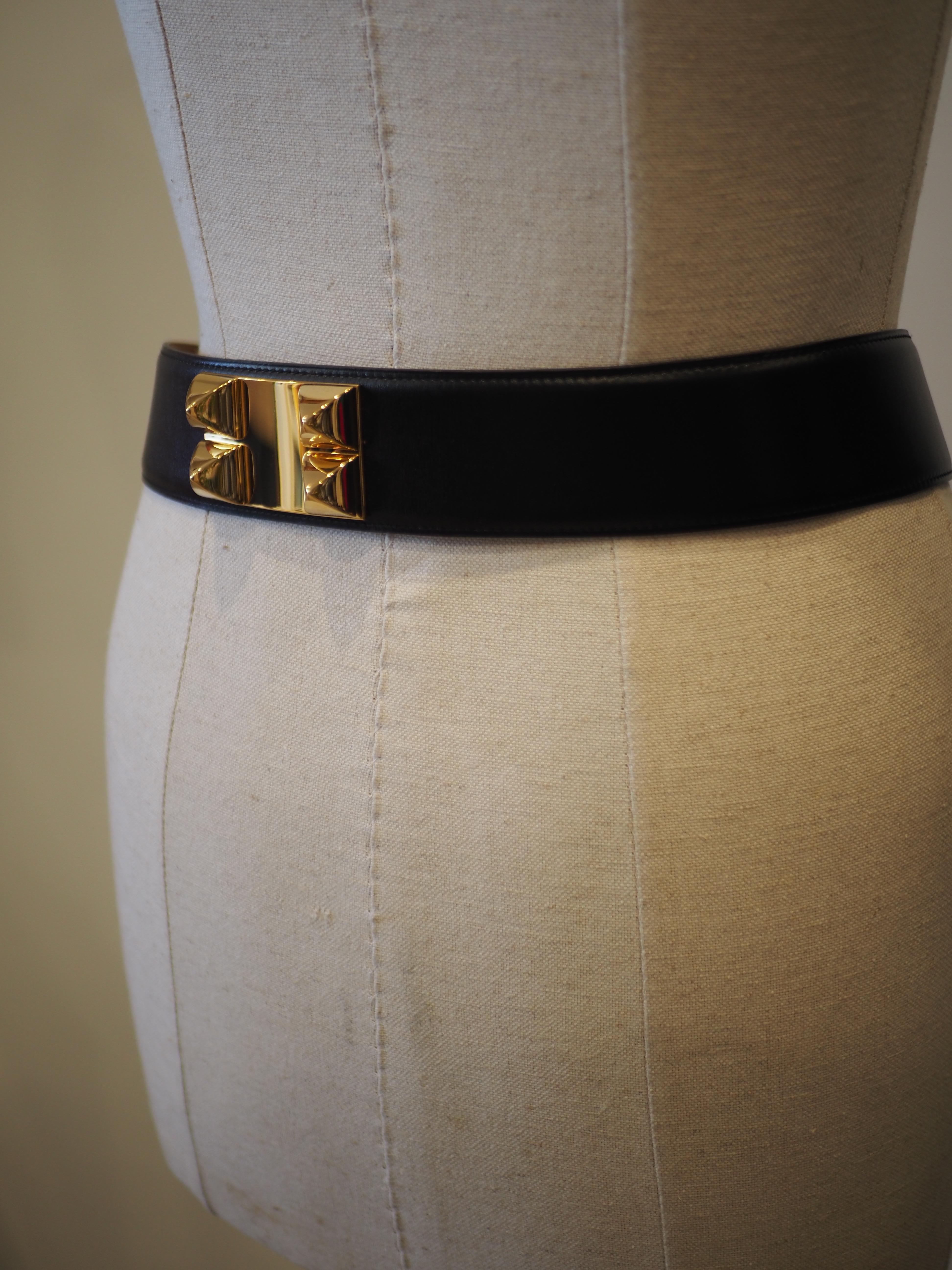 Hermès Collier de chien black leather gold hardware belt 5