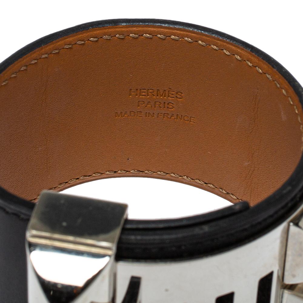 Hermès Collier de Chien Black Leather Palladium Plated Wide Bracelet S 2