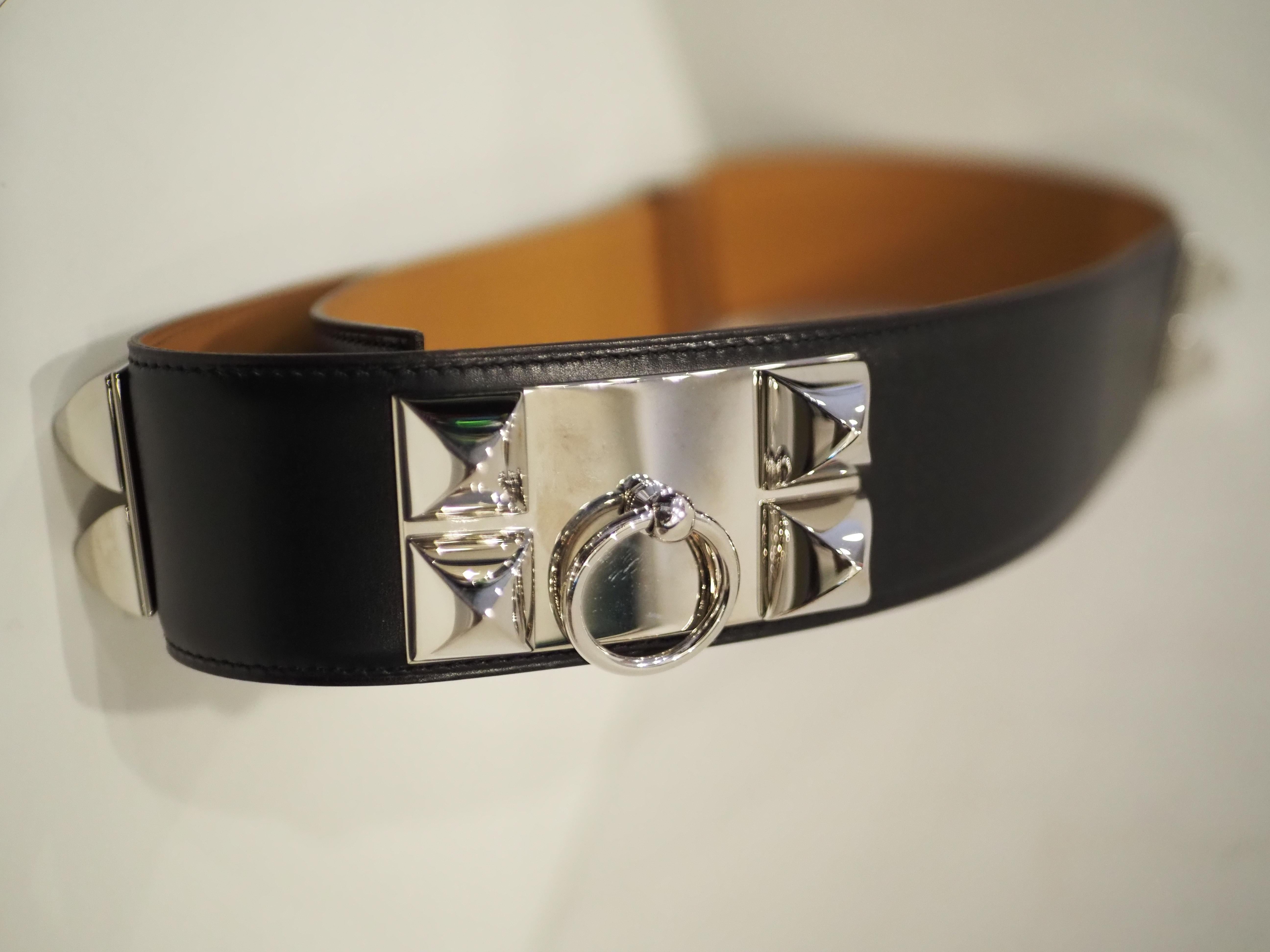 Hermès collier de chien black leather silver hardware belt 7